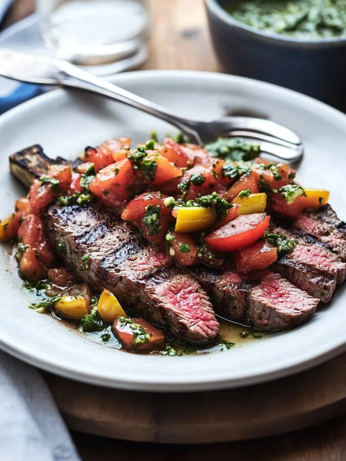 Grilled Flat Iron Steak with Peperonata: A Fresh Twist! 4 Grilled flat iron steak with peperonata and salsa verde