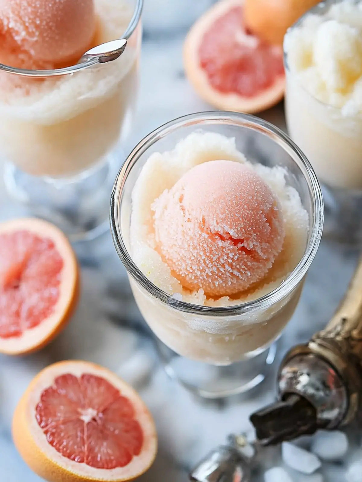 Delightful Pink Grapefruit-Champagne Sorbet Floats at Home 2 Pink Grapefruit-Champagne Sorbet Floats