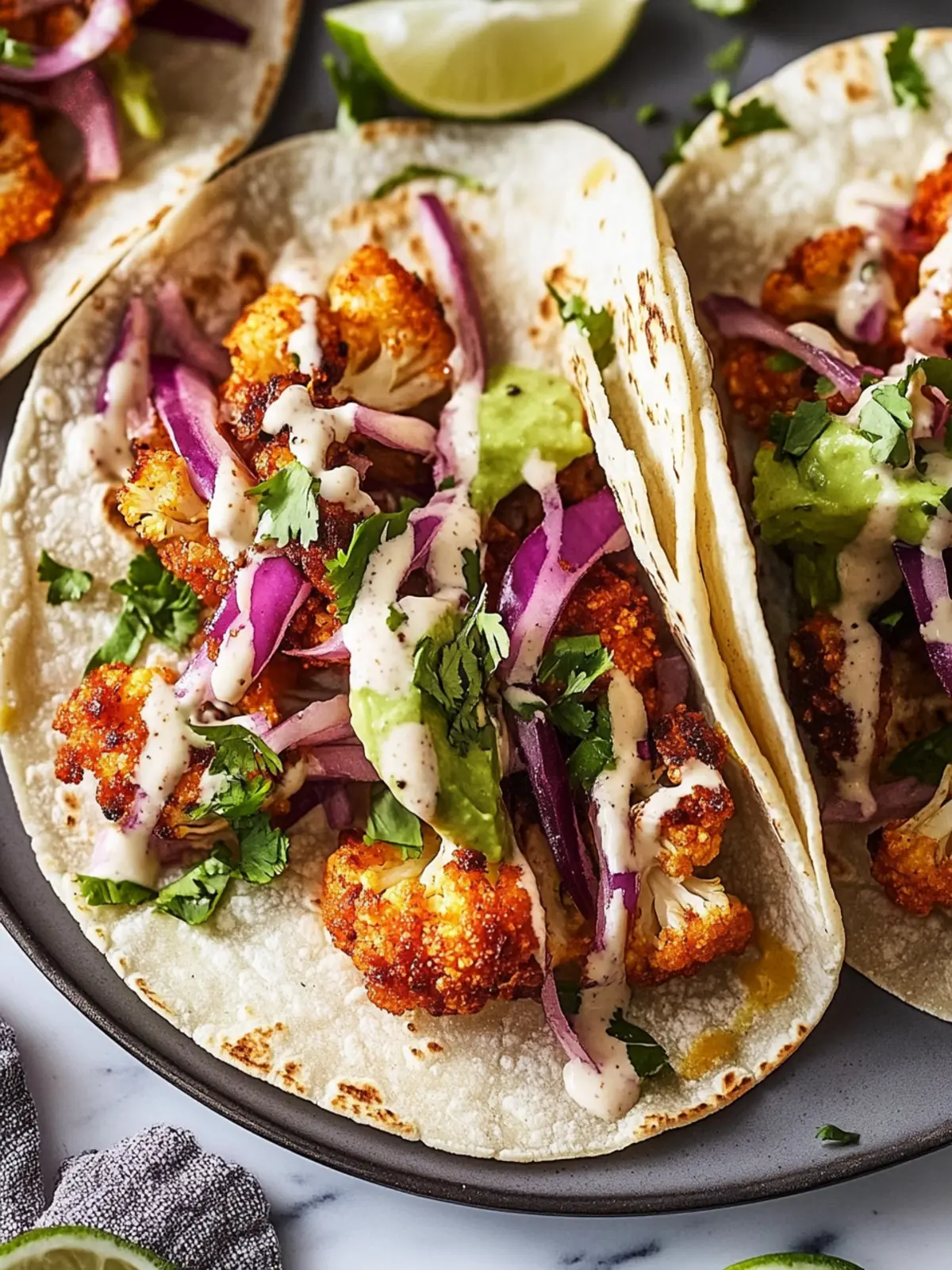 Crispy Cauliflower Tacos with Zesty Lime Crema Delight 4 Cauliflower Tacos