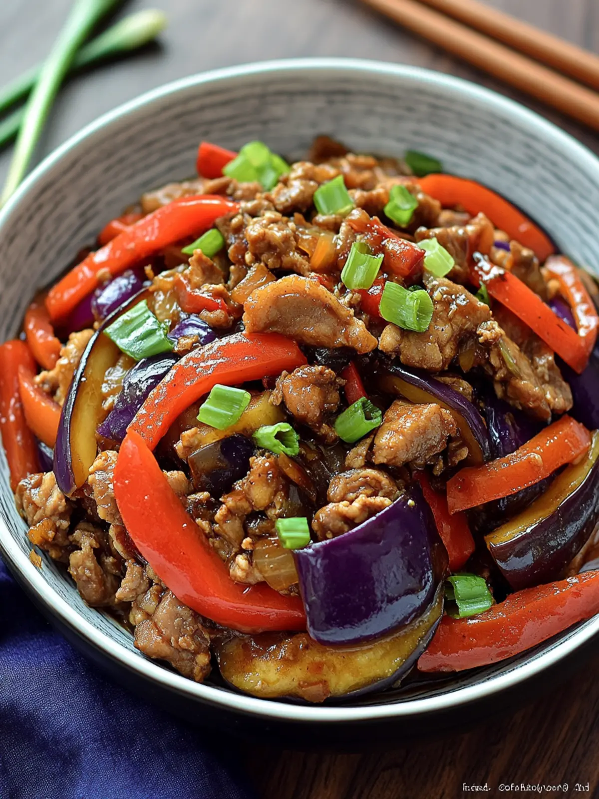 Savory Eggplant Stir-Fry with Pork and Bell Peppers Bliss 4 Savory Eggplant Stir-Fry with Pork and Bell Peppers in Oyster Glaze