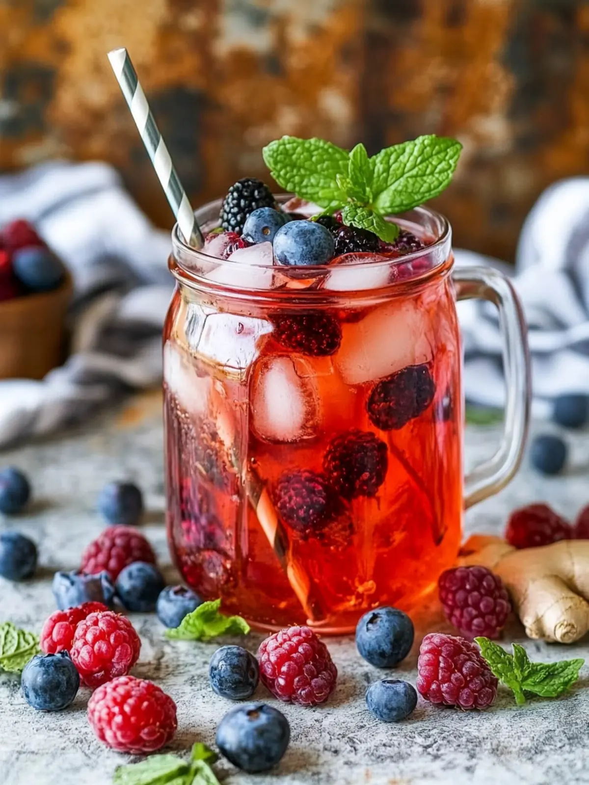 Berry Iced Tea with Ginger and Mint for a Refreshing Summer Sip 3 Berry Iced Tea with Ginger and Mint