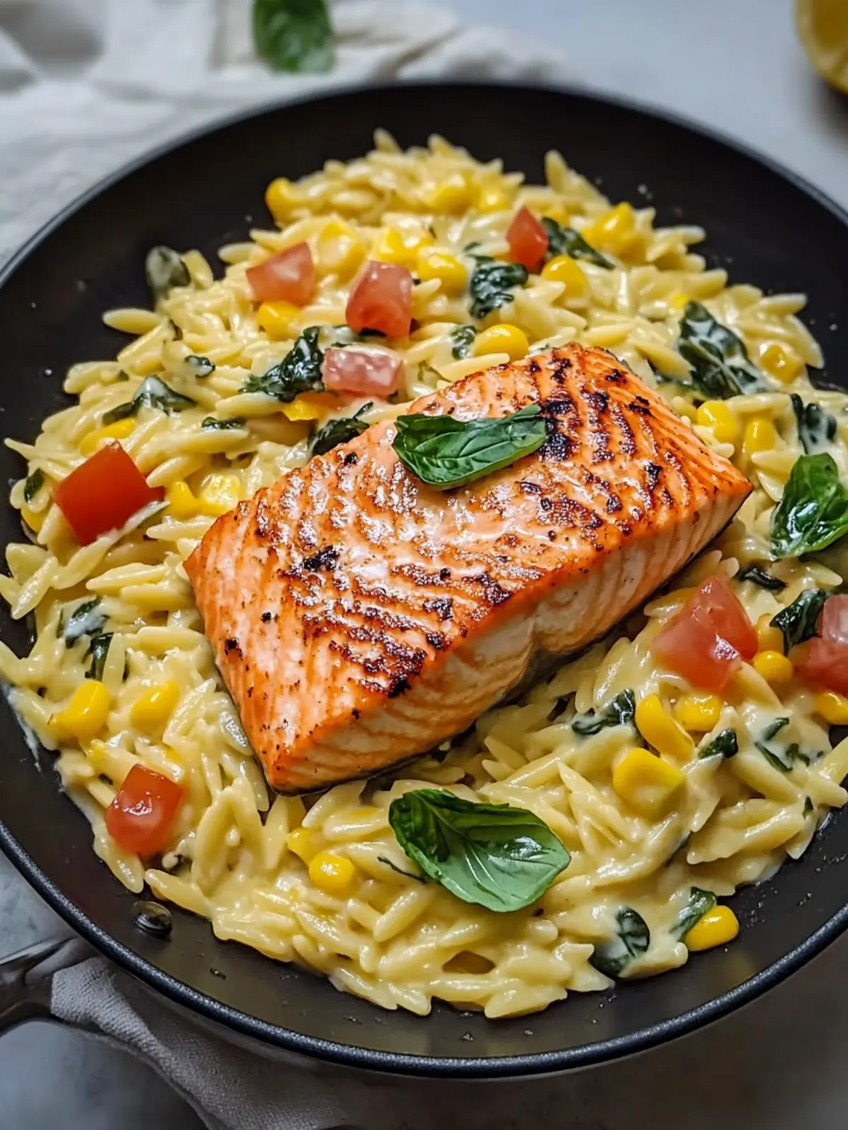 Creamed Corn Orzo with Salmon for a Cozy, Delicious Dinner 4 Creamed Corn Orzo with Salmon for a Delicious Meal