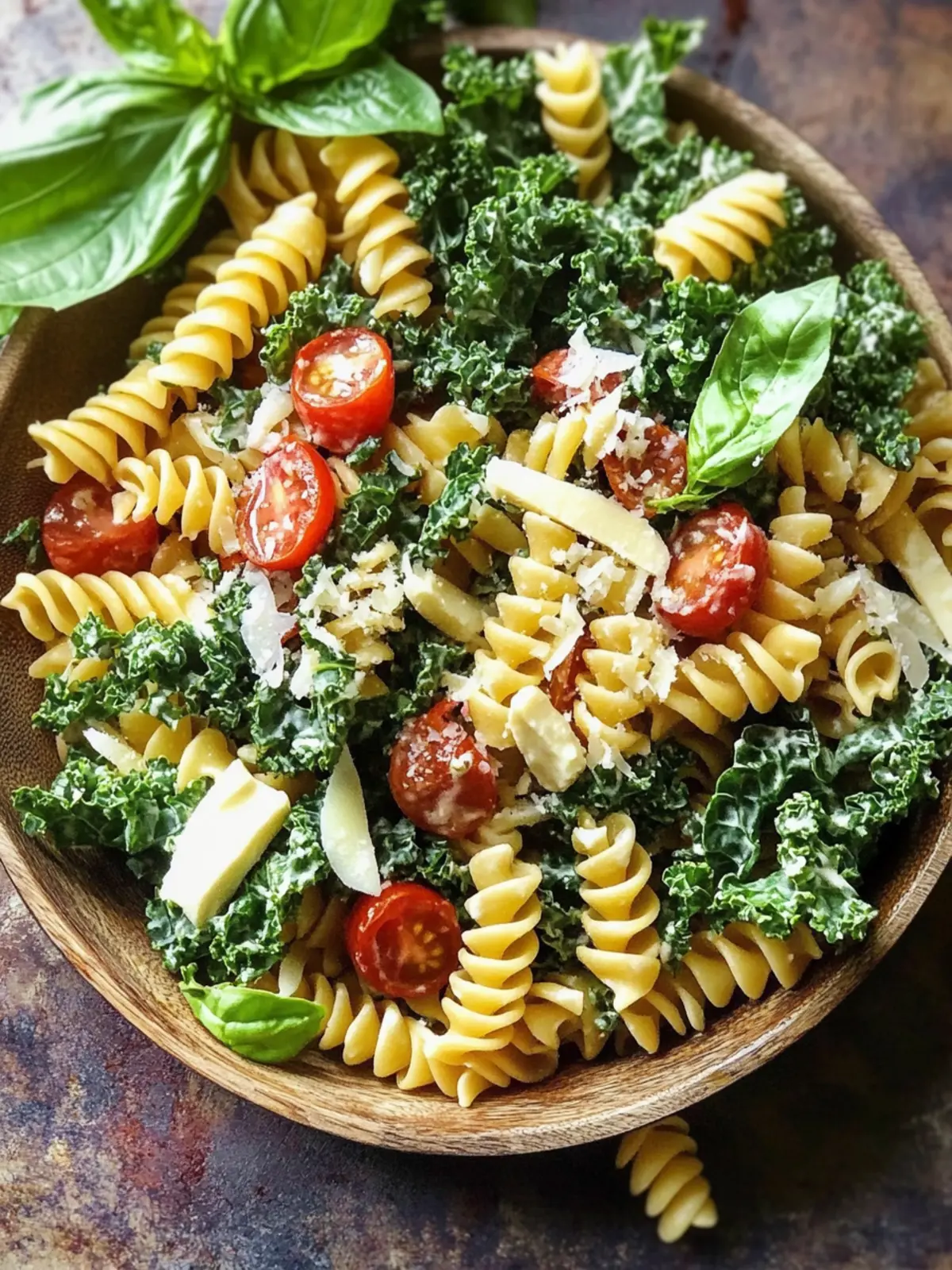 Mediterranean Pasta & Kale Salad with Irresistible Garlic Basil Dressing 3 Mediterranean Pasta & Kale Salad with Garlic Basil Dressing