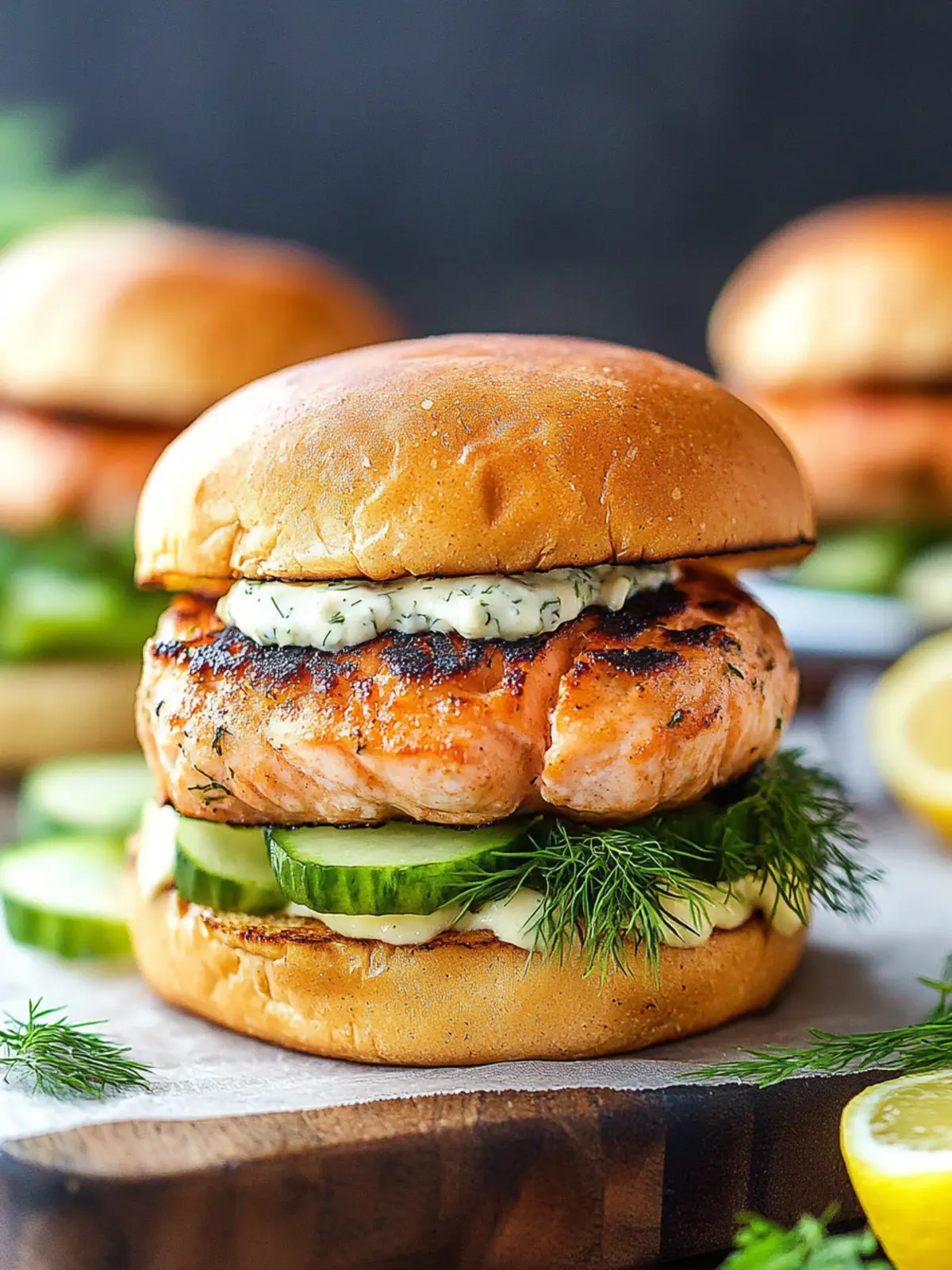 Savory Salmon Burgers with Zesty Lemon Dill Sauce Recipe 4 Salmon Burgers with Lemon Dill Sauce