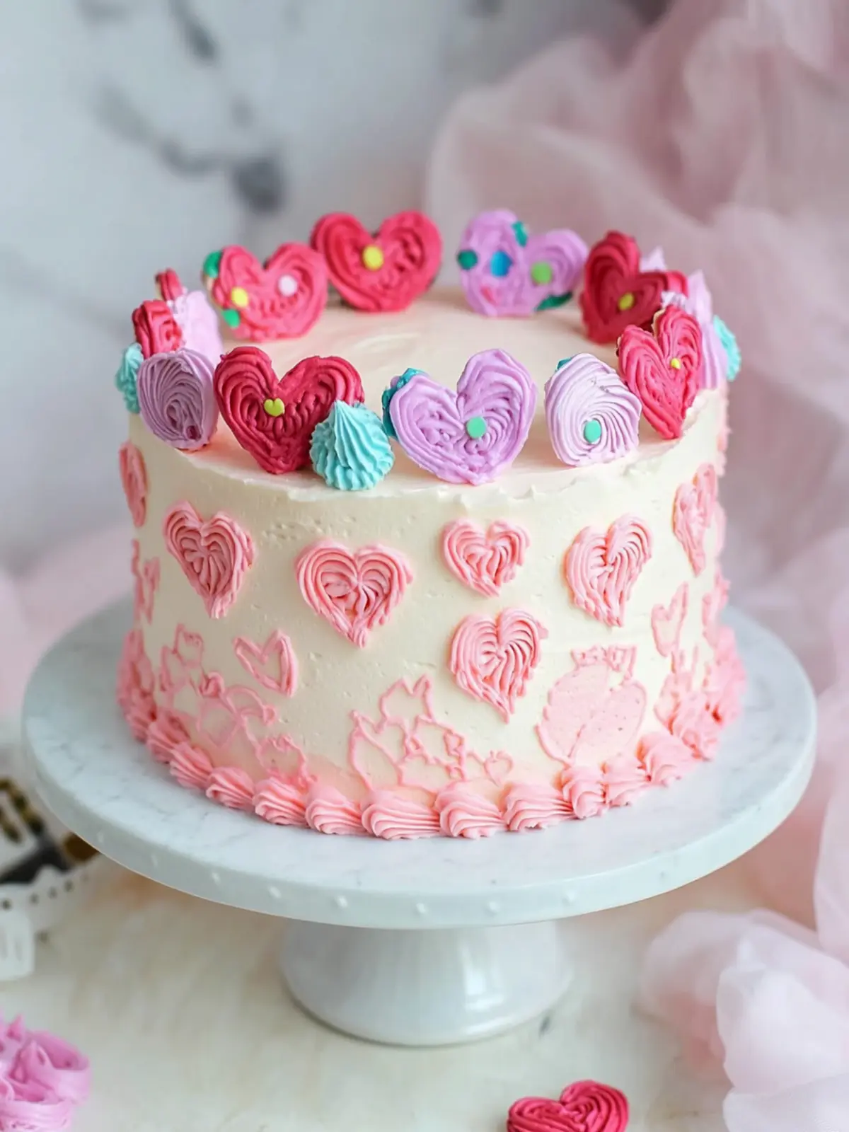 Embroidered Hearts Cake: A Sweet Treat for Your Valentine 3 Embroidered Hearts Cake