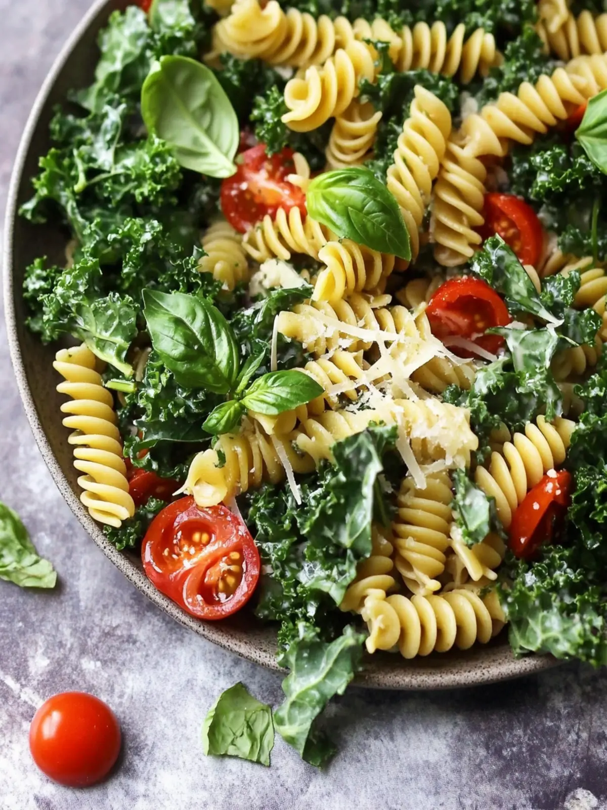 Mediterranean Pasta & Kale Salad with Irresistible Garlic Basil Dressing 4 Mediterranean Pasta & Kale Salad with Garlic Basil Dressing