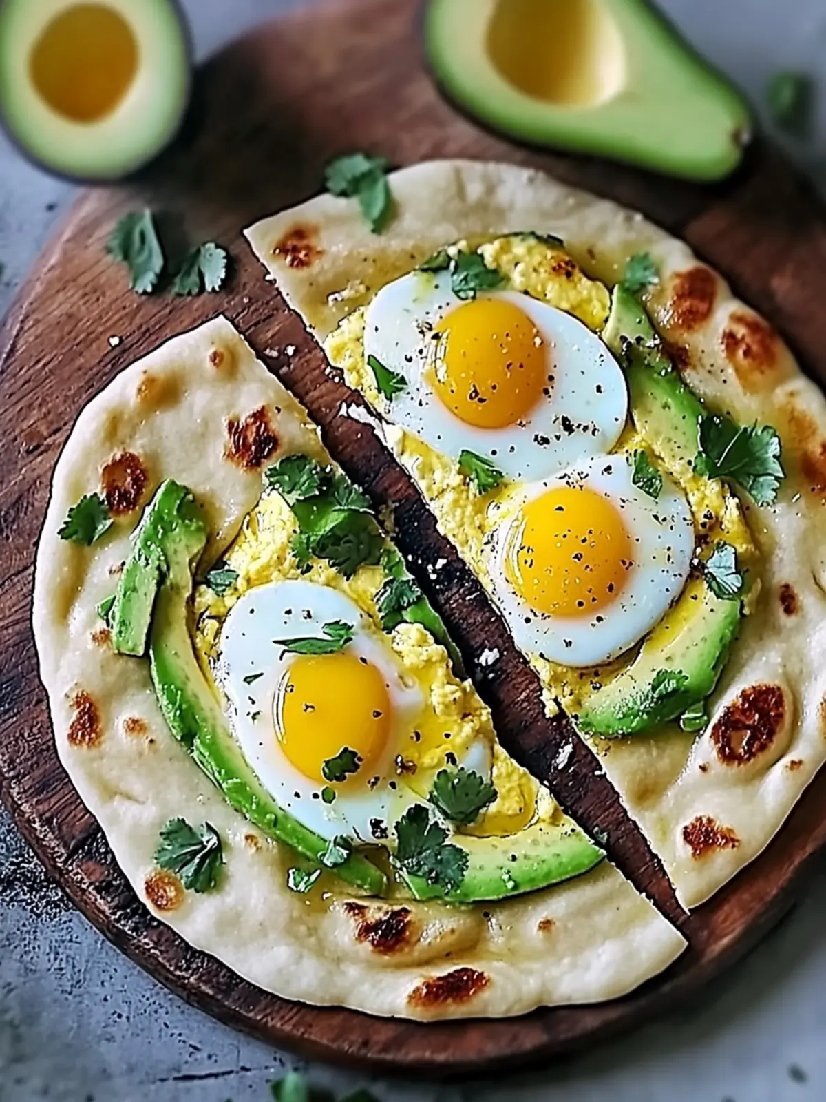 Delicious Warm Breakfast Naans with Scrambled Eggs & Avocado 2 Warm Breakfast Naans with Scrambled Eggs and Avocado