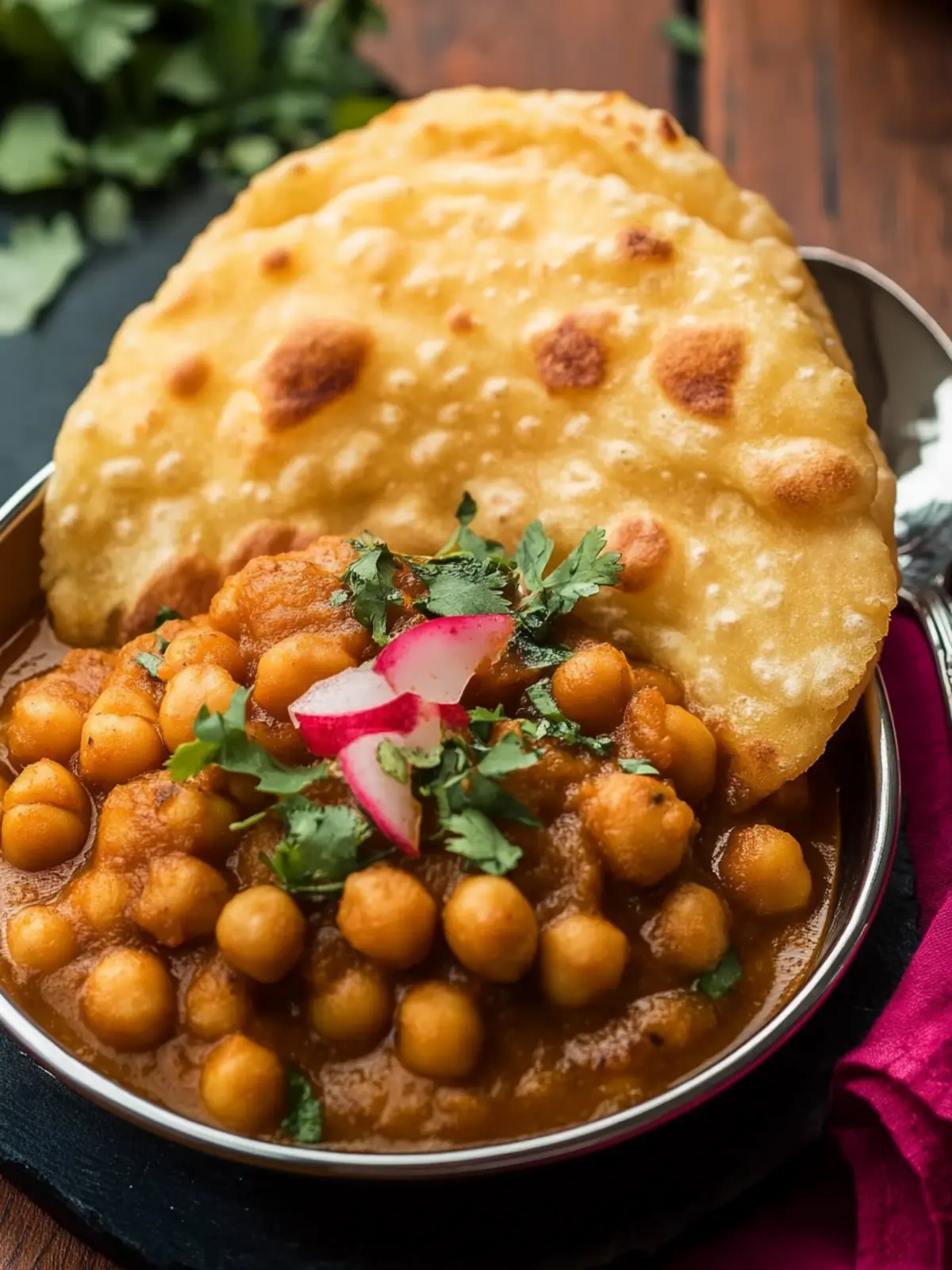 Indulge in Indian Chole Bhature: Spiced Chickpeas & Fried Bread 3 Indian Chole Bhature (Spiced Chickpeas with Fried Bread)