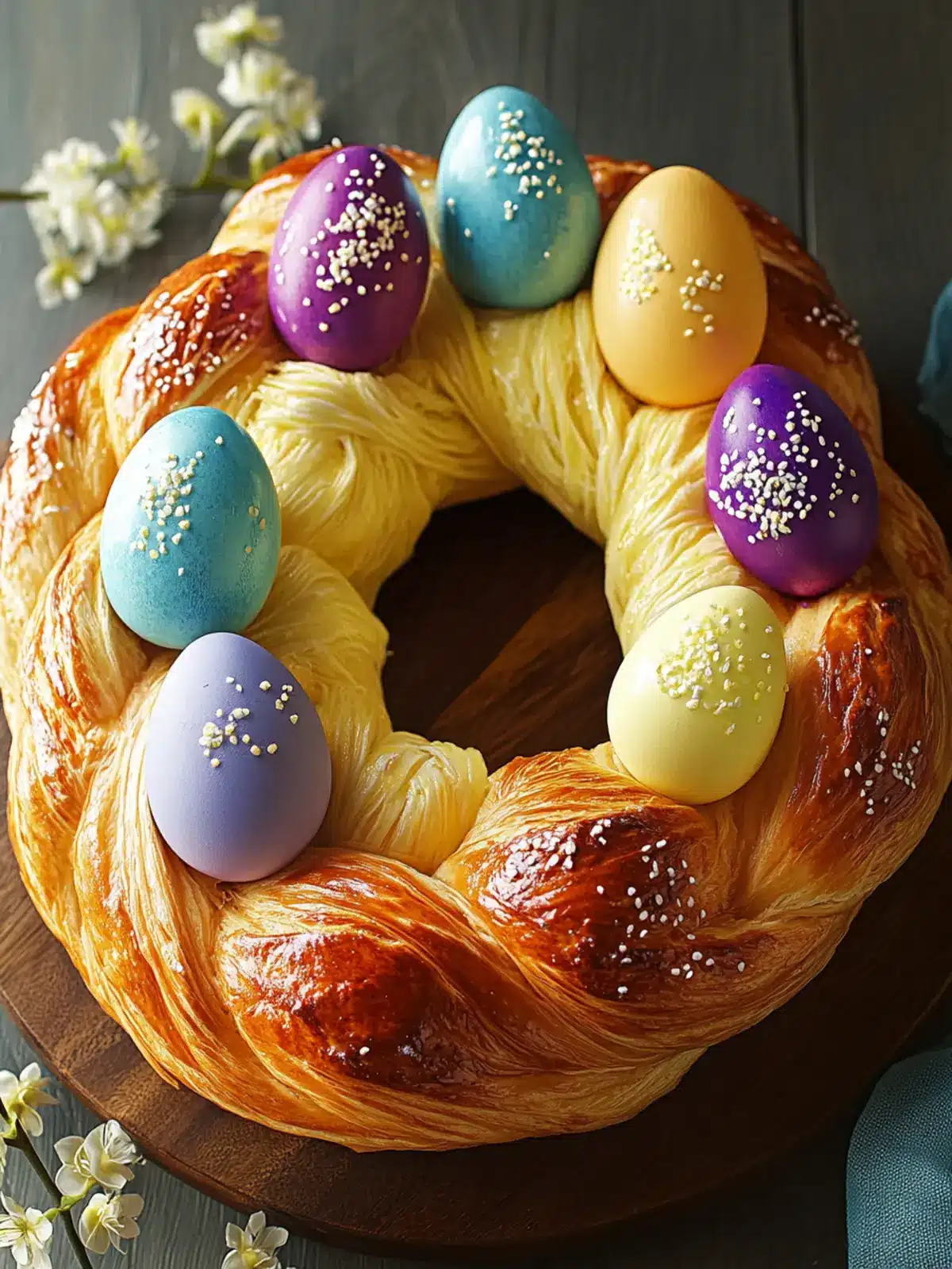 Delight in Grandma's Braided Italian Easter Ring with Dyed Eggs 3 Braided Italian Easter Ring with Dyed Eggs
