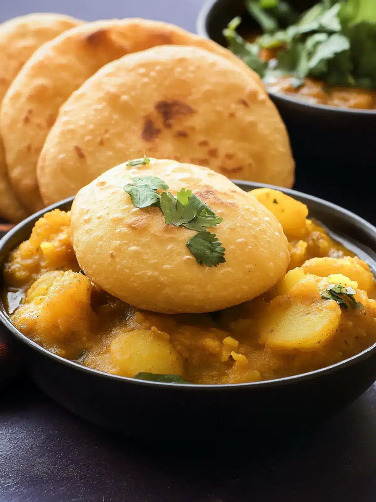 Heavenly Indian Poori Bhaji: Breakfast Bliss in Every Bite 4 Indian Poori Bhaji (Fried Bread with Spiced Potato Curry)