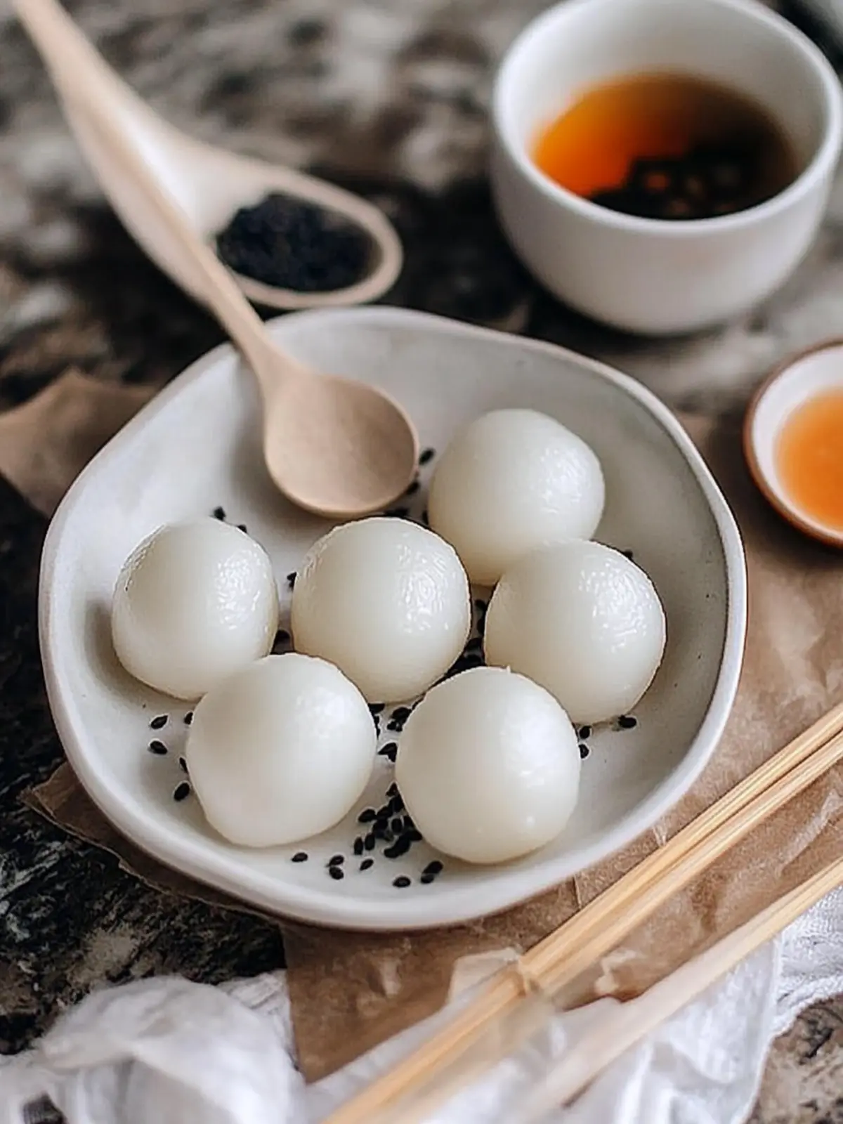 Delicious Tang Yuan: Sweet Rice Balls with Black Sesame Filling 4 Tang Yuan (Sweet Rice Balls with Black Sesame Filling)