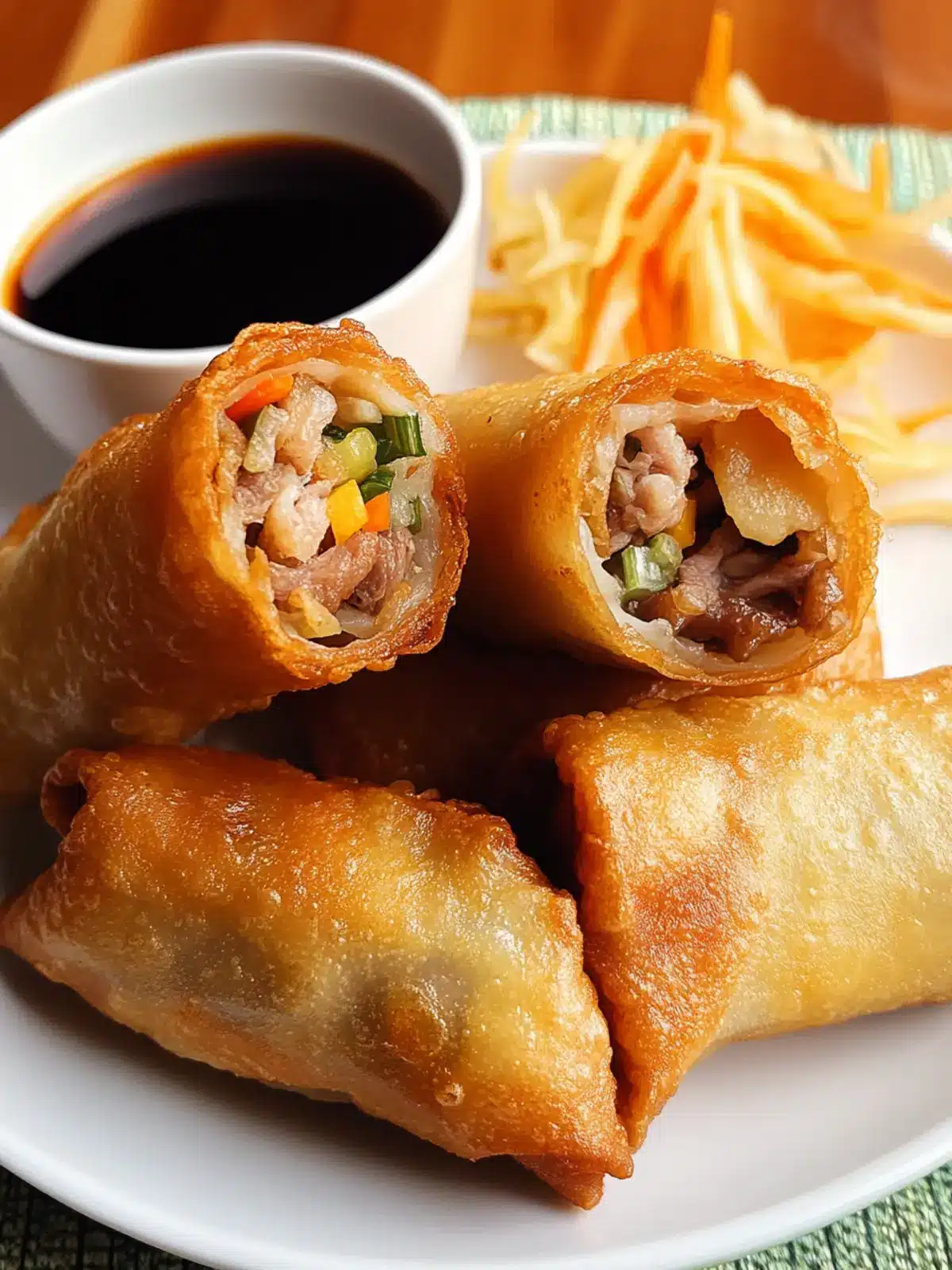 Perfectly Crispy Golden Fried Chinese Egg Rolls with Pork & Veggies 2 Golden Fried Chinese Egg Rolls with Pork and Vegetables