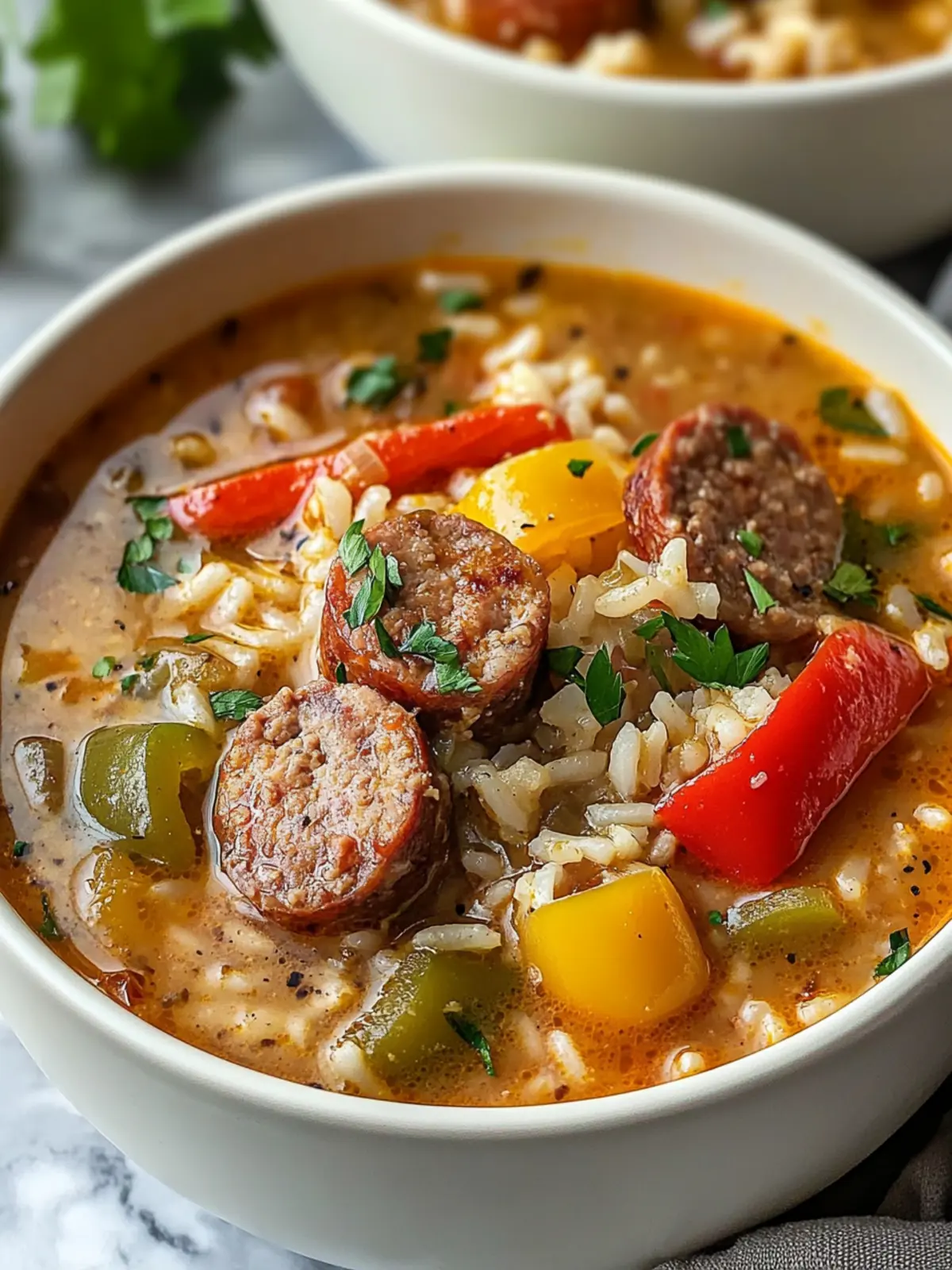 Comforting Cajun Beef Sausage & Rice Soup with Bell Peppers Bliss 4 Comforting Cajun Beef Sausage & Rice Soup w/ Bell Peppers