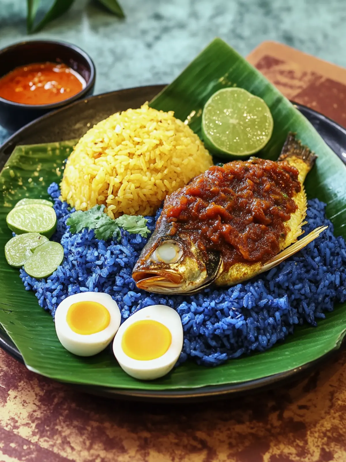 Discover Malaysian Nasi Kerabu: Irresistible Blue Rice Delight 4 Malaysian Nasi Kerabu (Blue Rice with Fish)