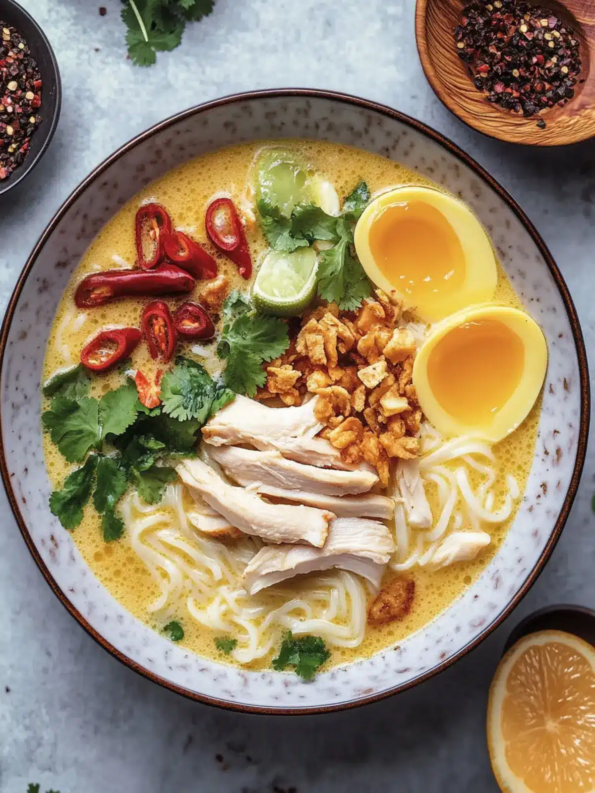 Delicious Burmese Ohn No Khao Swe - Comfort in Every Bowl 2 Burmese Ohn No Khao Swe (Coconut Chicken Noodle Soup)
