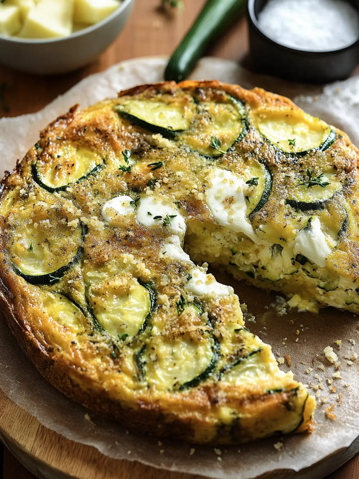 Golden Zucchini Frittata with Provolone & Crunchy Perfection 4 Golden Zucchini Frittata with Melted Provolone & Crispy Breadcrumbs