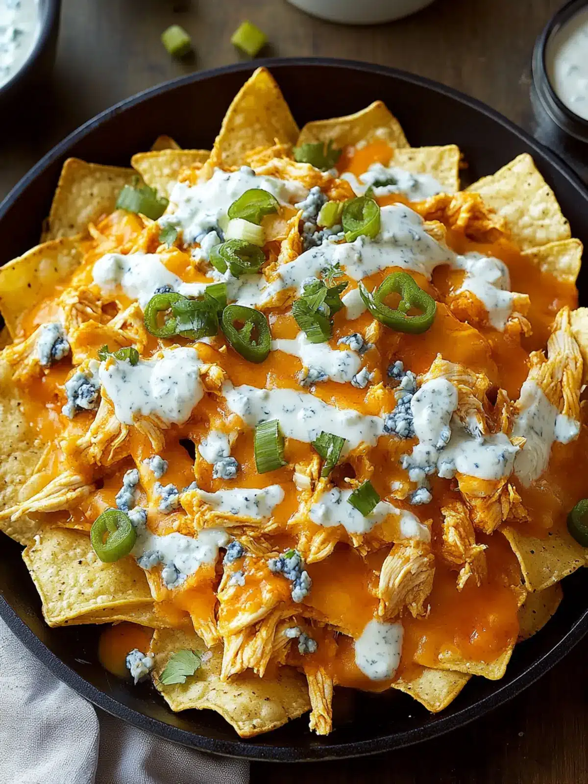 Skillet-Baked Buffalo Chicken Nachos with Ranch Bliss 2 Skillet-Baked Buffalo Chicken Nachos with Ranch and Blue Cheese