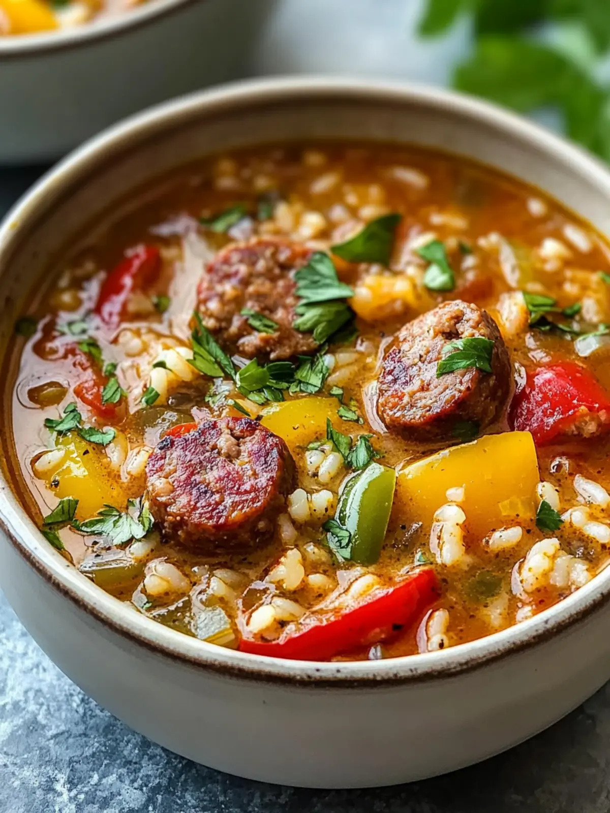 Comforting Cajun Beef Sausage & Rice Soup with Bell Peppers Bliss 3 Comforting Cajun Beef Sausage & Rice Soup w/ Bell Peppers
