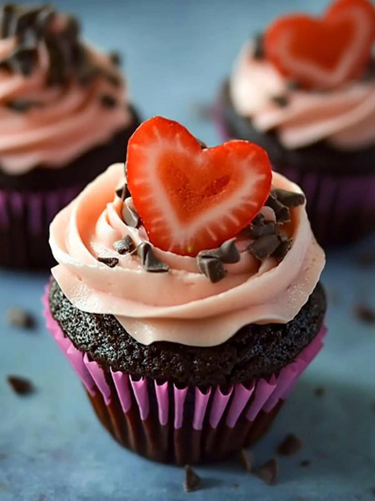 Decadent Chocolate Cupcakes with Strawberry Cream Frosting 4 Chocolate Cupcakes with Strawberry Cream Frosting