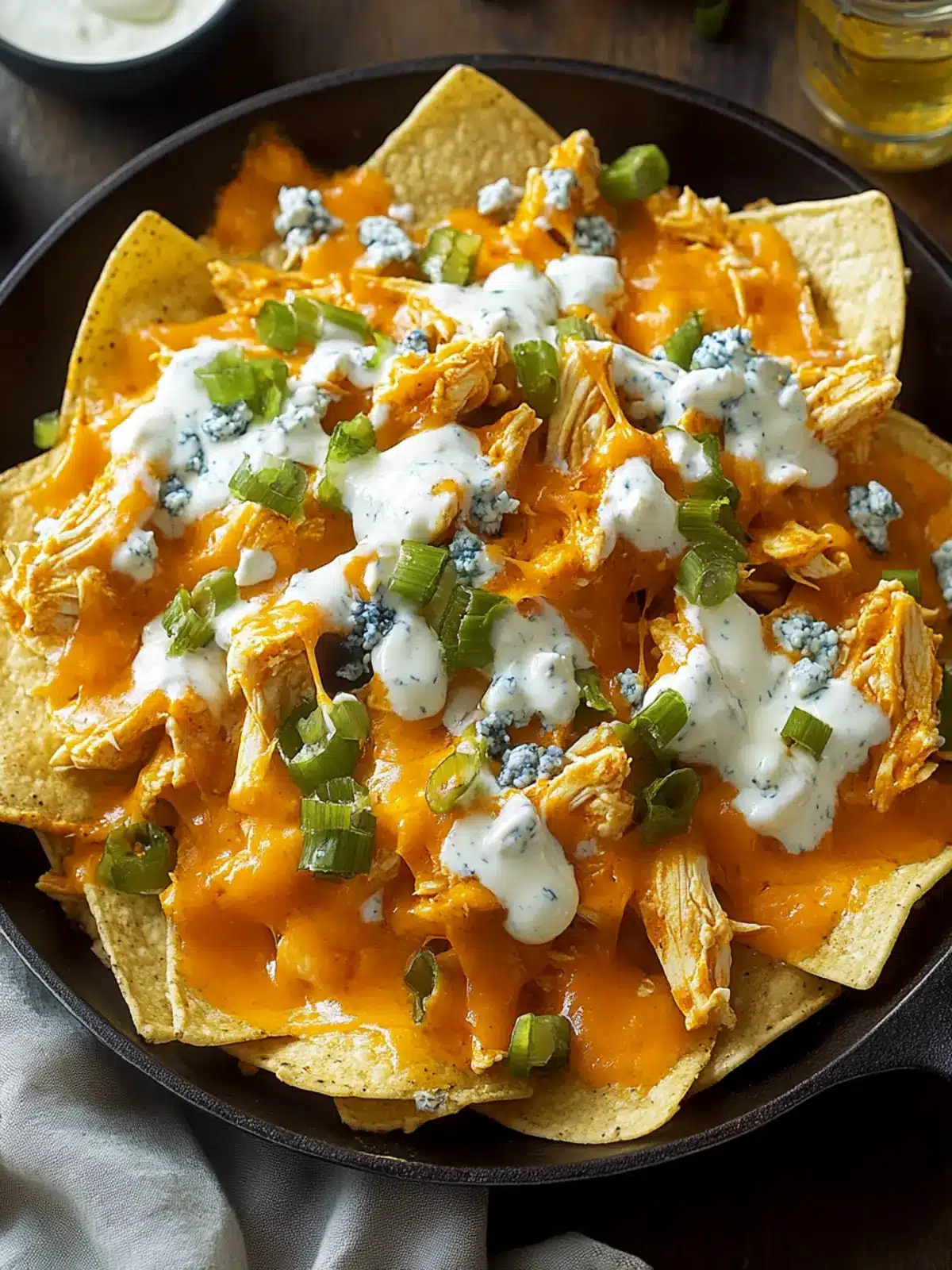 Skillet-Baked Buffalo Chicken Nachos with Ranch Bliss 4 Skillet-Baked Buffalo Chicken Nachos with Ranch and Blue Cheese