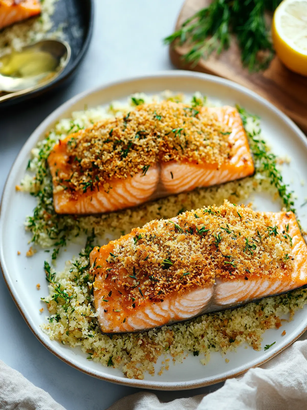 Herb-Crusted Norwegian Salmon with Zesty Lemon-Garlic Crunch 2 Herb-Crusted Norwegian Salmon with Lemon-Garlic Panko Crunch