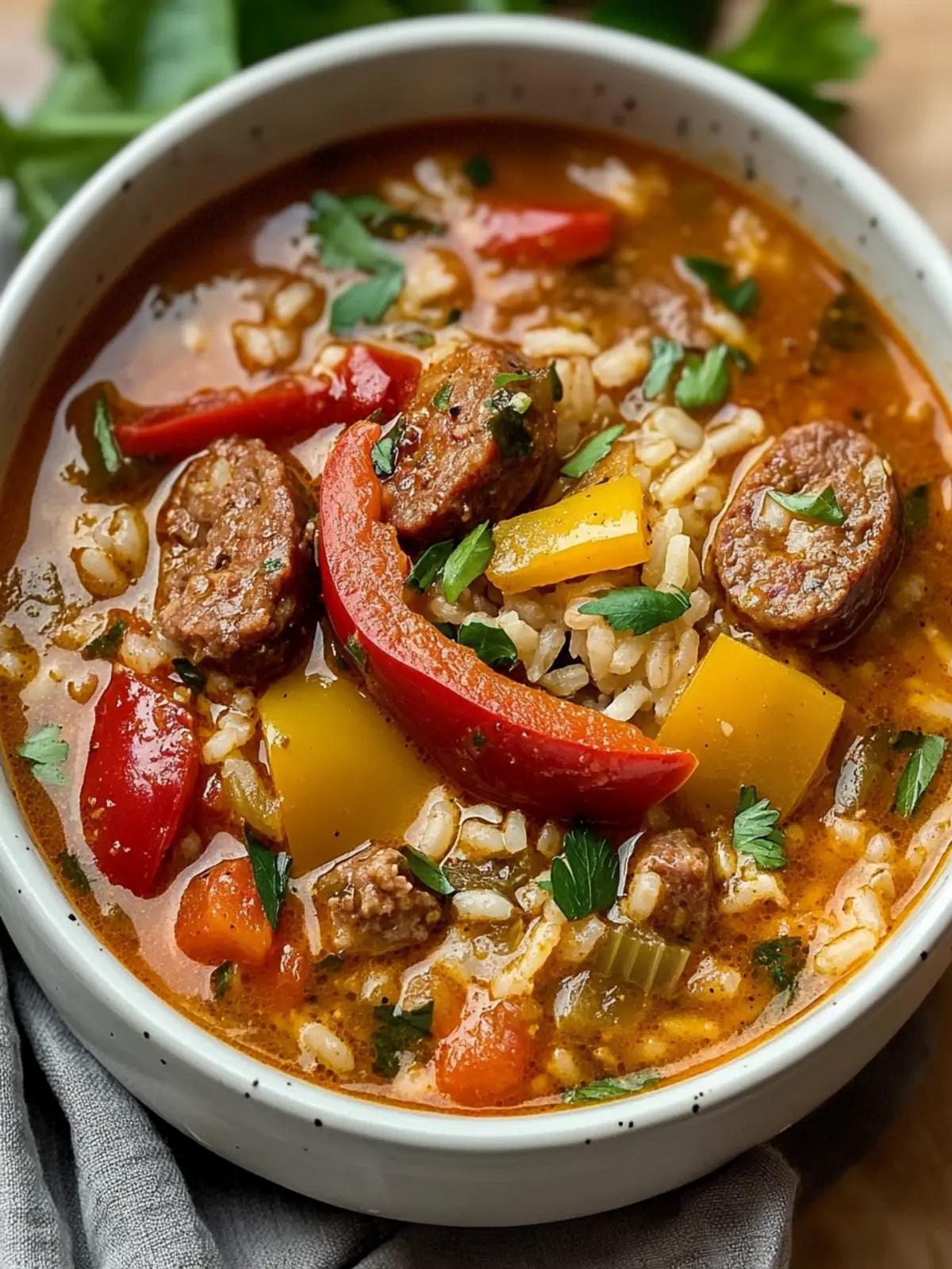 Comforting Cajun Beef Sausage & Rice Soup with Bell Peppers Bliss 2 Comforting Cajun Beef Sausage & Rice Soup w/ Bell Peppers