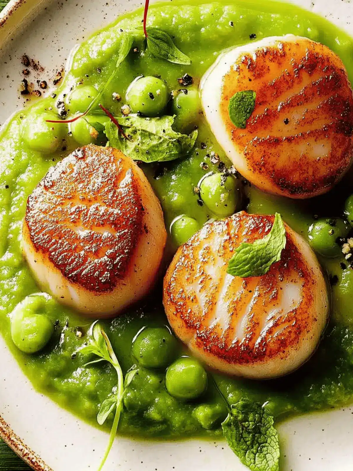 Seared Scallops with Minted Pea Purée for Effortless Elegance 2 Seared Scallops with Minted Pea Puree