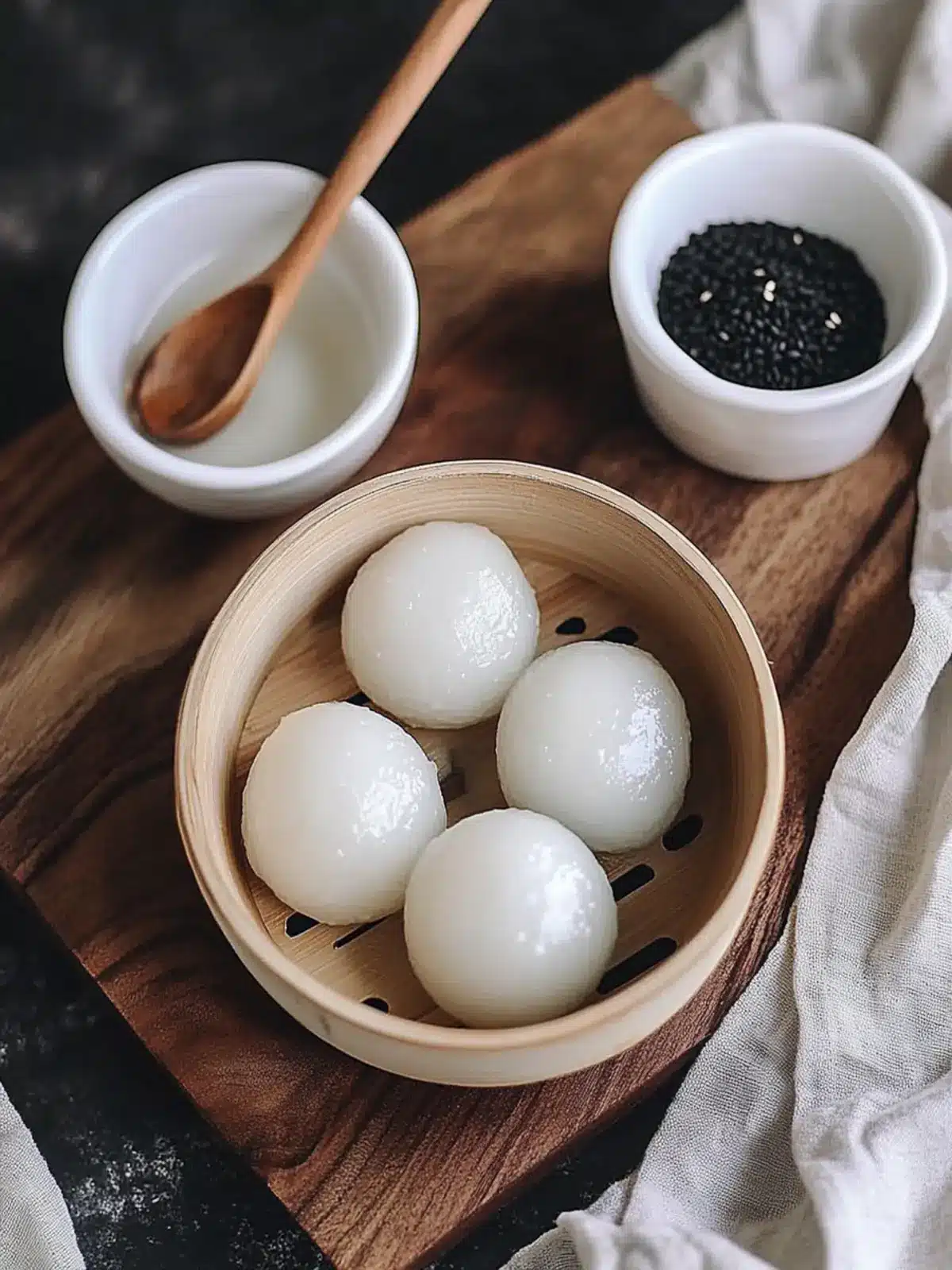 Delicious Tang Yuan: Sweet Rice Balls with Black Sesame Filling 2 Tang Yuan (Sweet Rice Balls with Black Sesame Filling)
