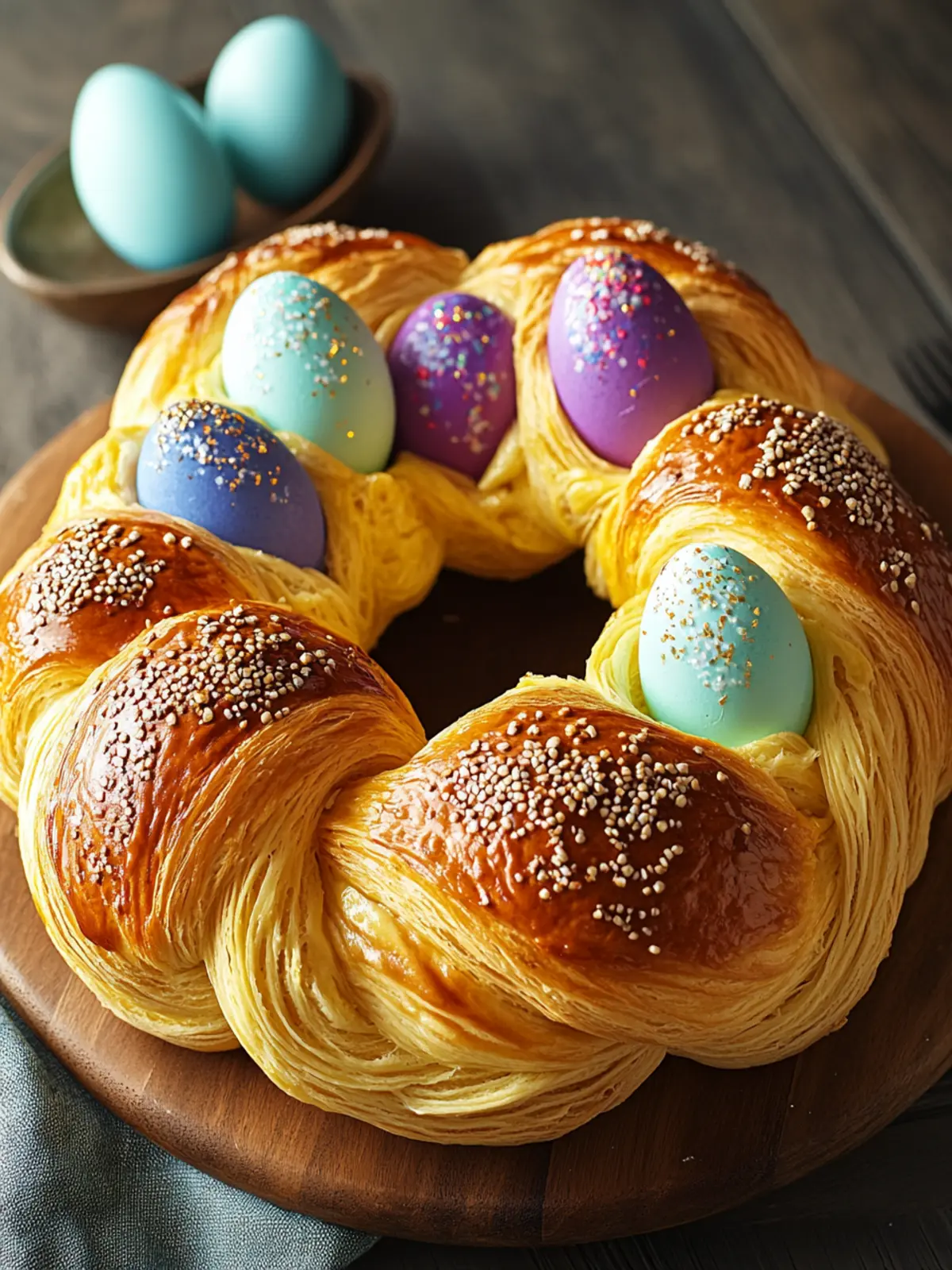 Delight in Grandma's Braided Italian Easter Ring with Dyed Eggs 2 Braided Italian Easter Ring with Dyed Eggs
