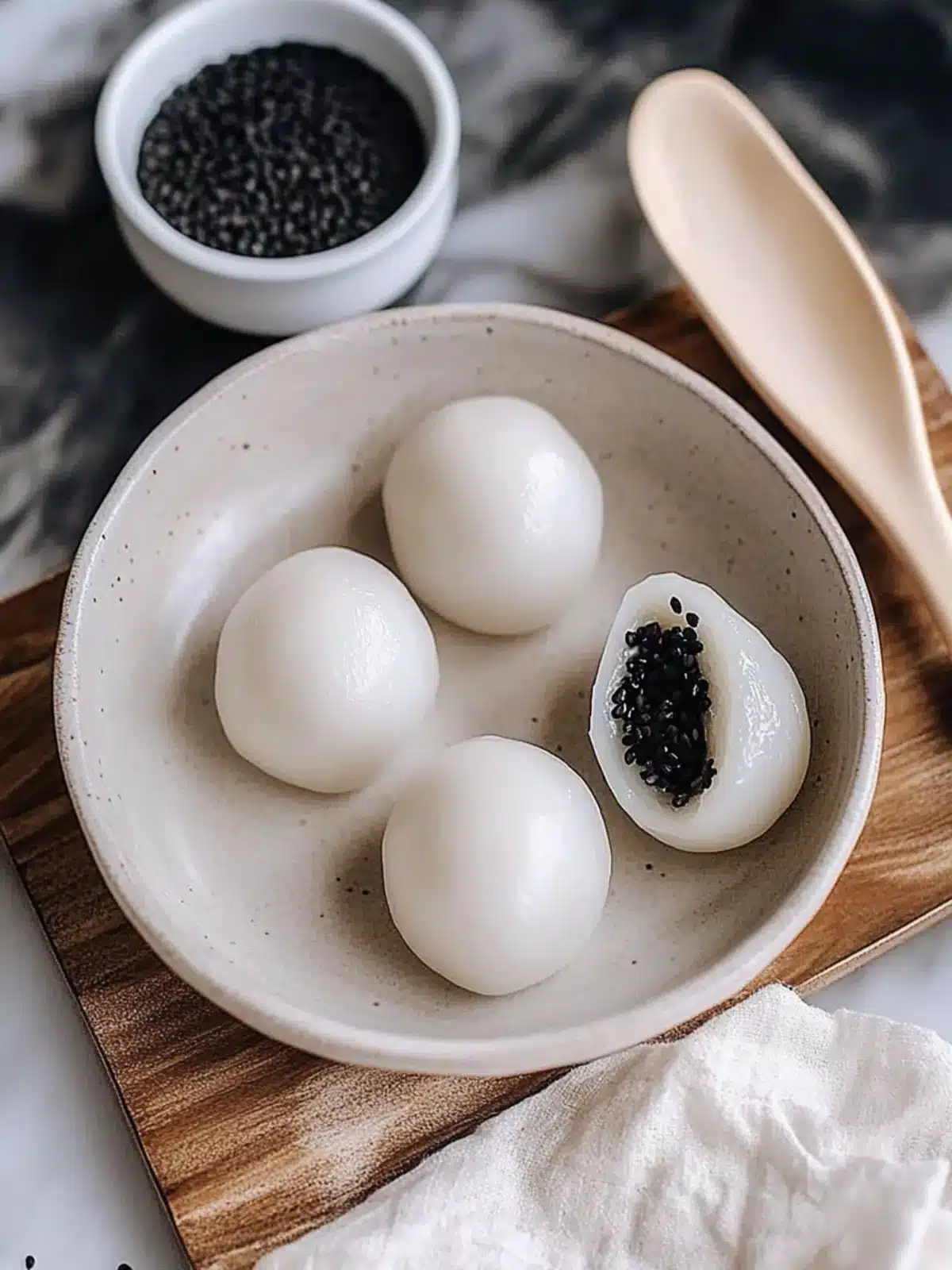 Delicious Tang Yuan: Sweet Rice Balls with Black Sesame Filling 3 Tang Yuan (Sweet Rice Balls with Black Sesame Filling)