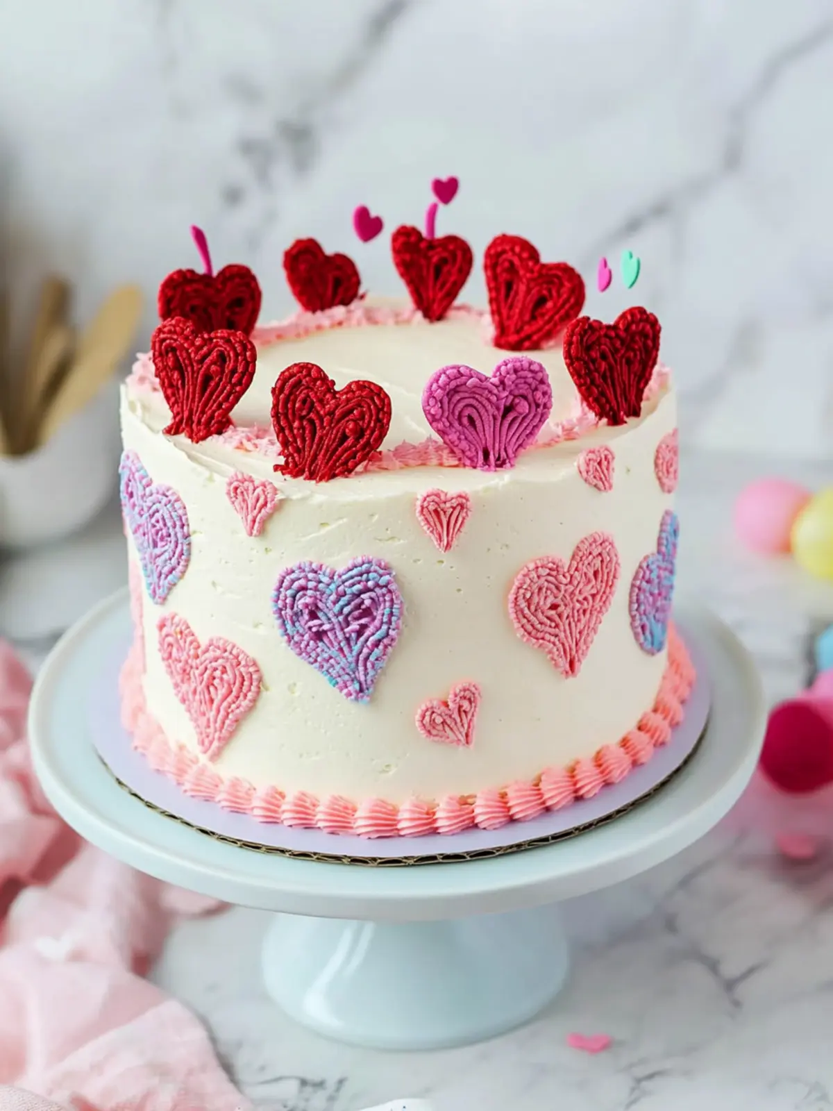 Embroidered Hearts Cake: A Sweet Treat for Your Valentine 4 Embroidered Hearts Cake