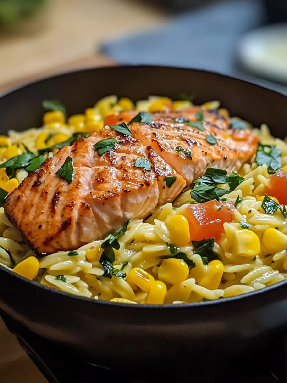 Creamed Corn Orzo with Salmon for a Cozy, Delicious Dinner 2 Creamed Corn Orzo with Salmon for a Delicious Meal