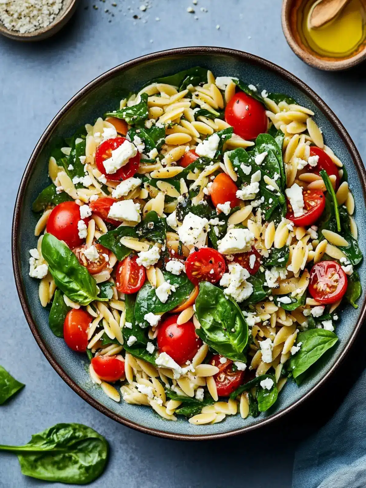Fresh Spinach Orzo Salad with Feta, Tomatoes & Basil Bliss 3 Spinach Orzo Salad With Feta, Tomatoes and a Basil Dressing