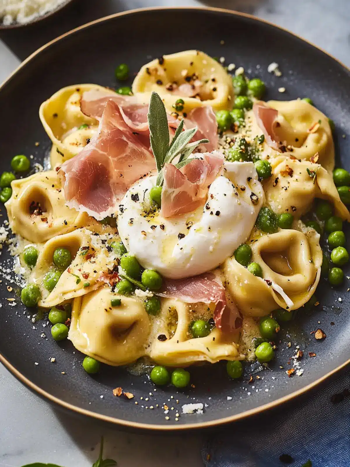 Burrata, Pea, & Prosciutto Tortellini: A Creamy Spring Delight 2 Burrata, Pea, & Prosciutto Tortellini