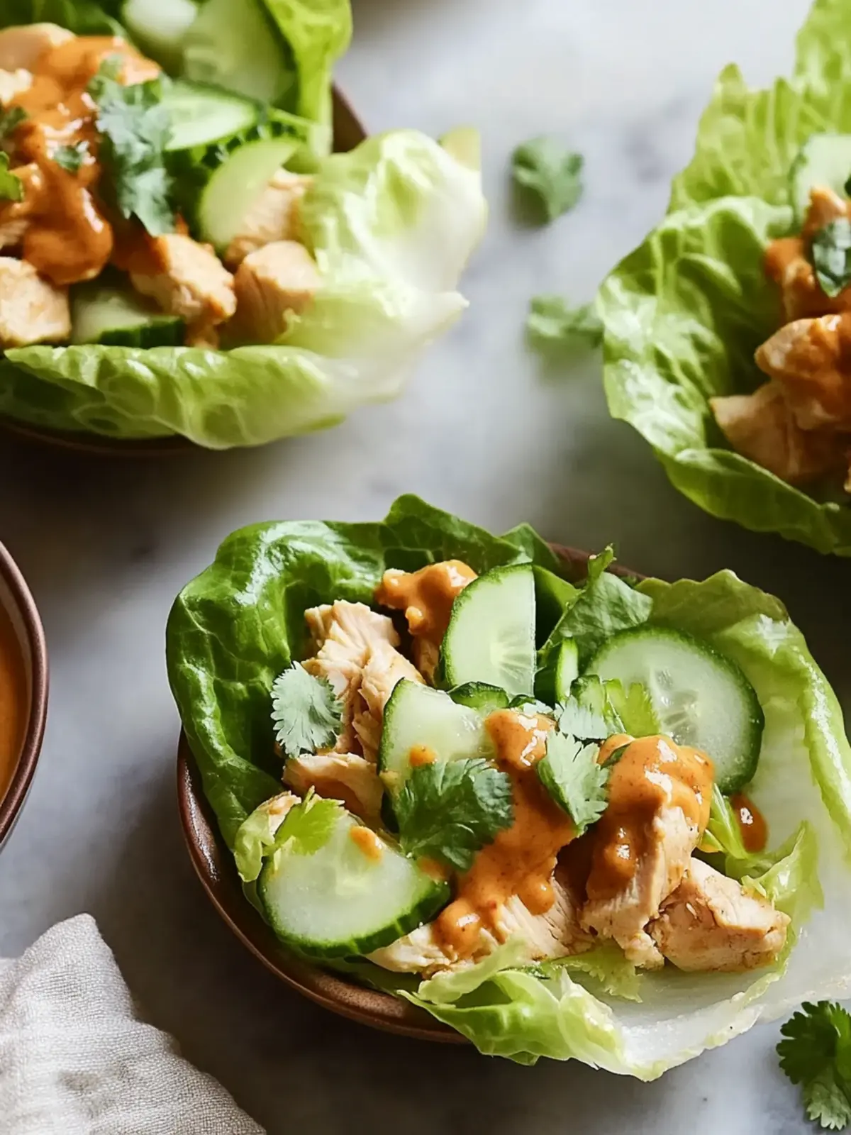 Delicious Chicken & Cucumber Lettuce Wraps with Peanut Sauce 3 Chicken & Cucumber Lettuce Wraps with Peanut Sauce
