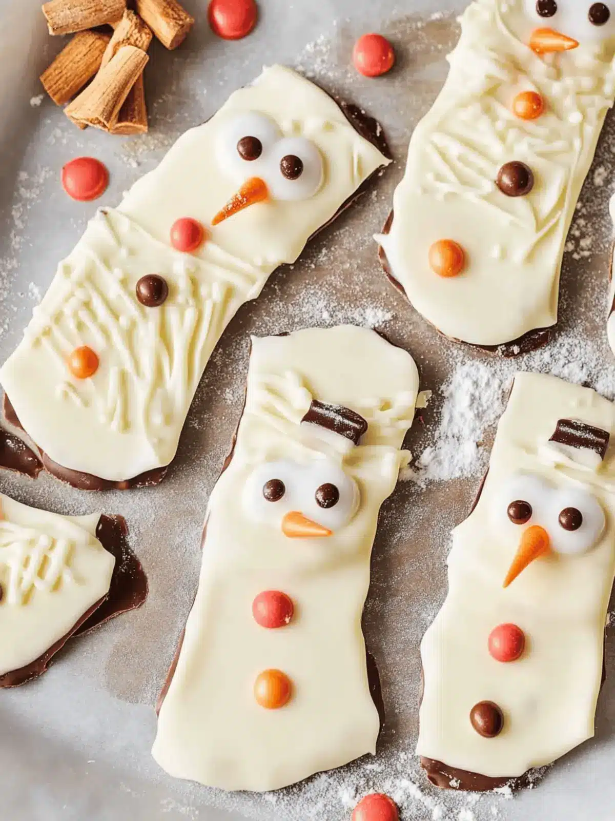 Melted Snowman Chocolate Bark for Festive Family Fun 4 Melted Snowman Chocolate Bark