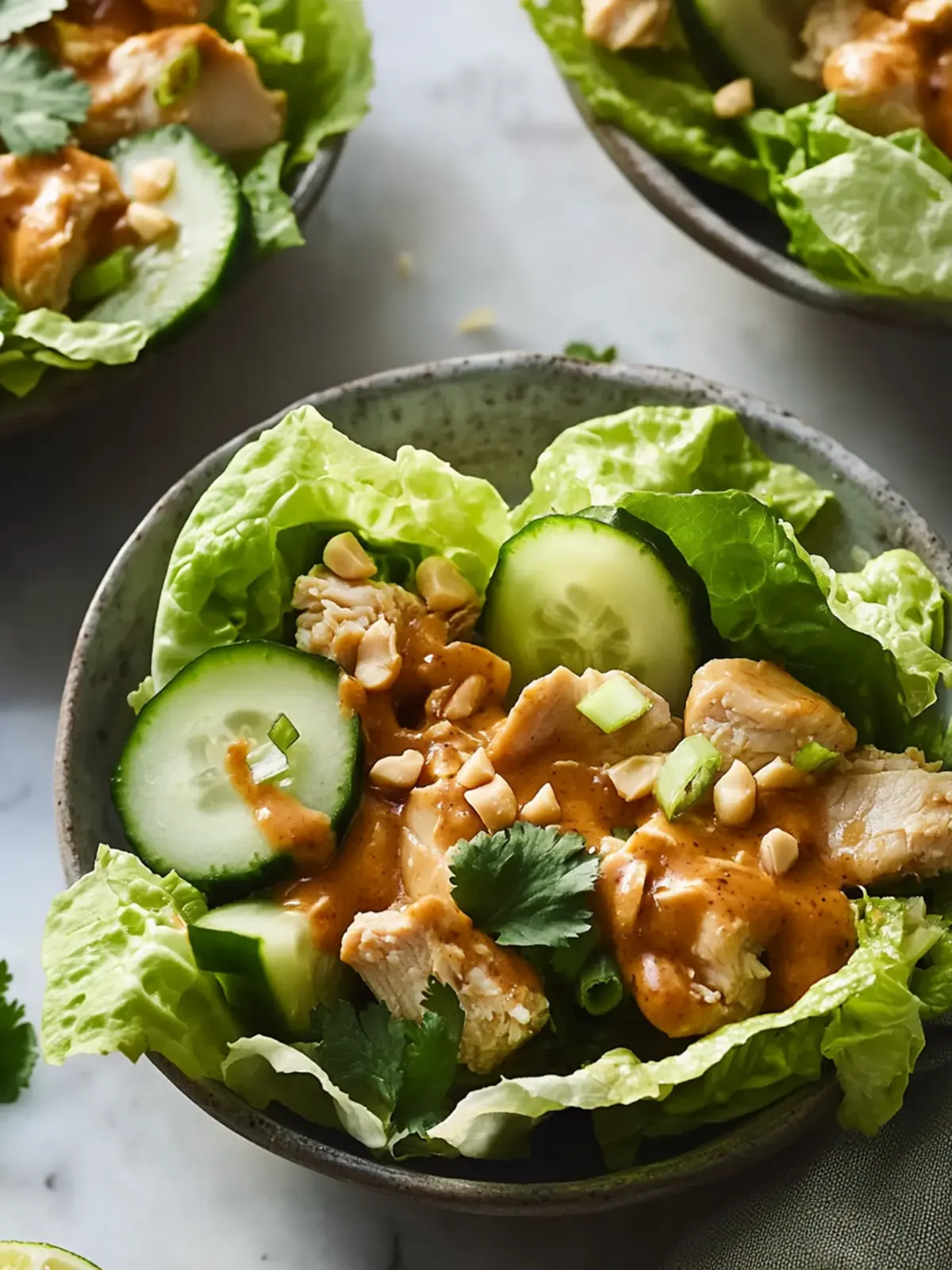 Delicious Chicken & Cucumber Lettuce Wraps with Peanut Sauce 2 Chicken & Cucumber Lettuce Wraps with Peanut Sauce