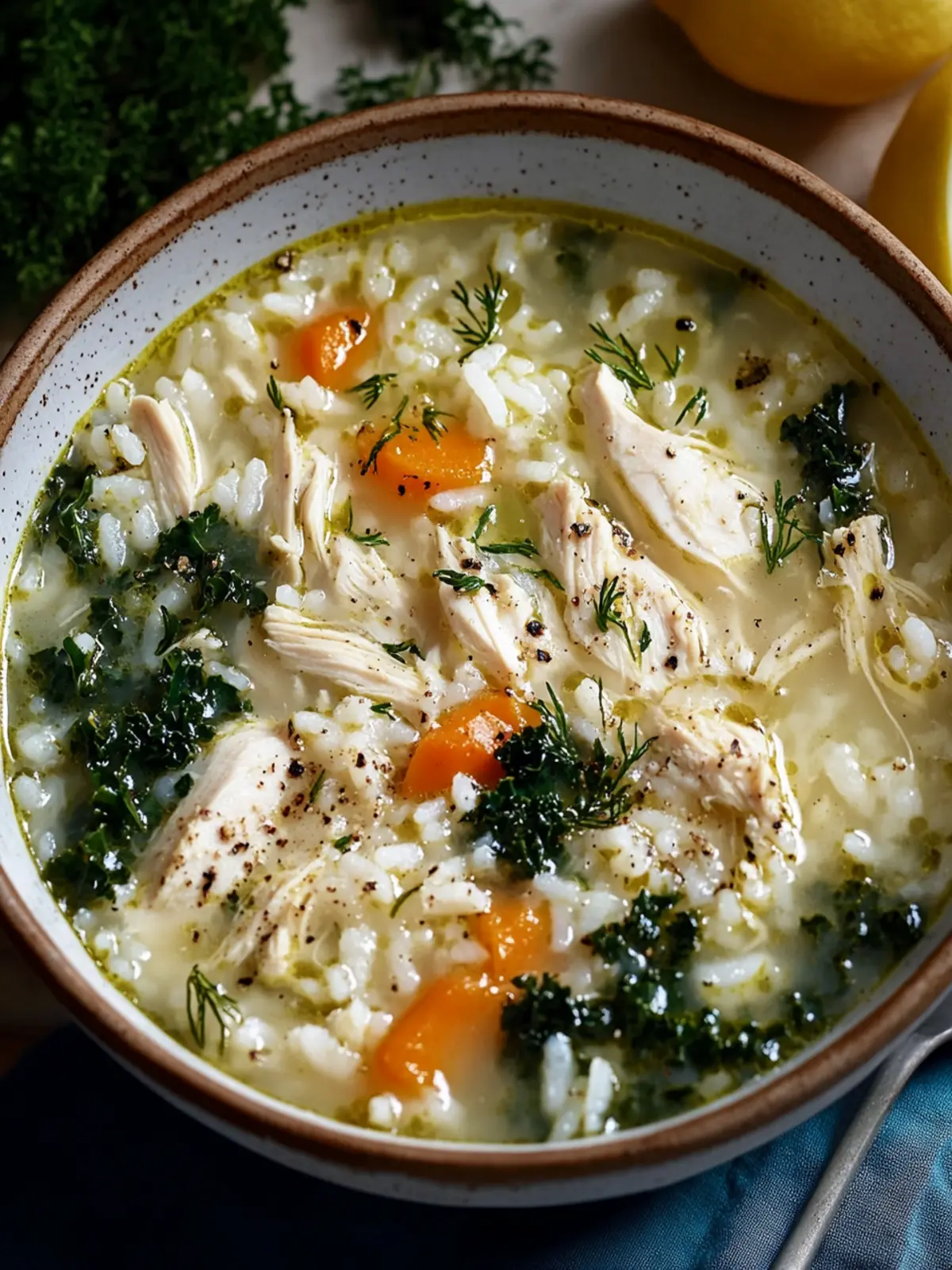 Greek Avgolemono: Cozy Lemon Chicken Soup with Rice & Kale 4 Greek Avgolemono: Lemon Chicken Soup with Rice & Kale