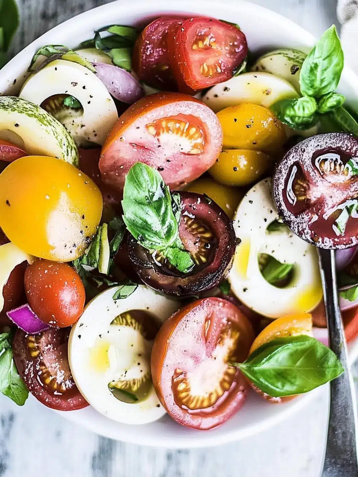 Heirloom Tomato Caprese Salad with Zesty Olive Vinaigrette 3 Heirloom Tomato Caprese Salad