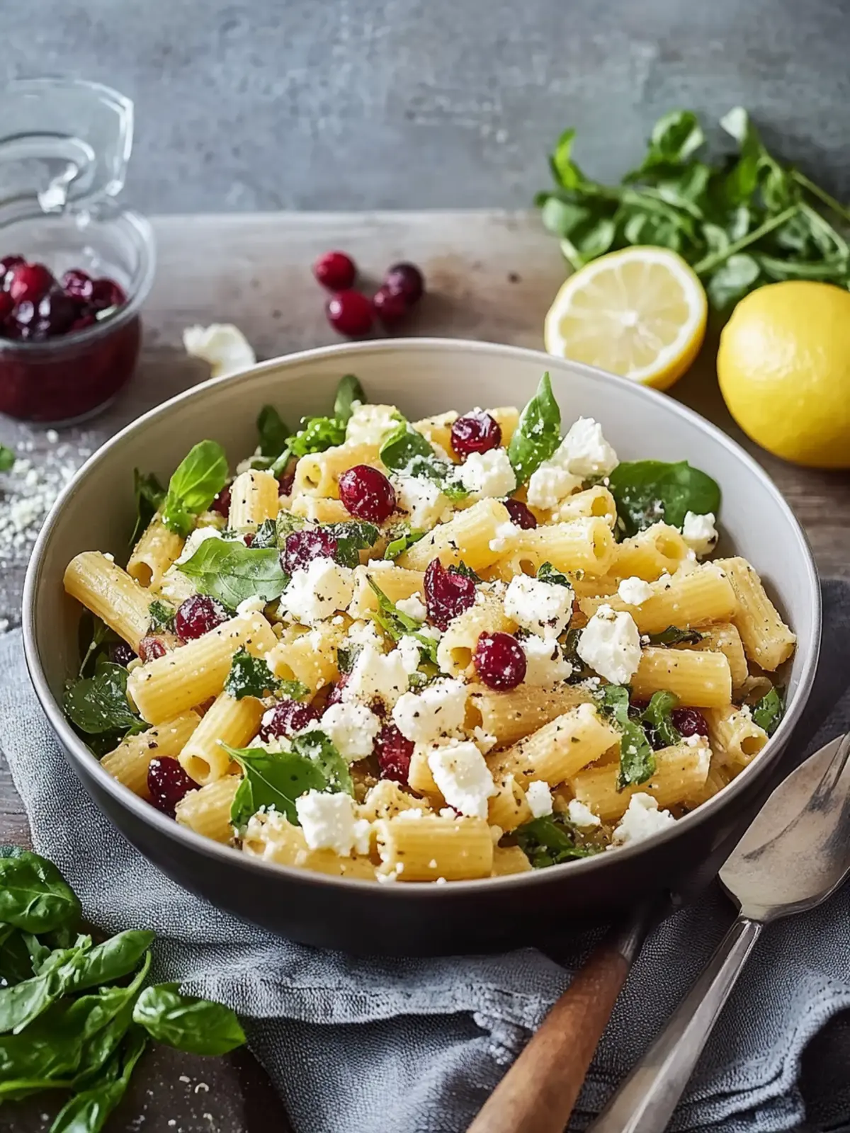 Feta & Cranberry Rigatoni Salad with Zesty Lemon Vinaigrette 3 Feta & Cranberry Rigatoni Salad with Lemon Vinaigrette