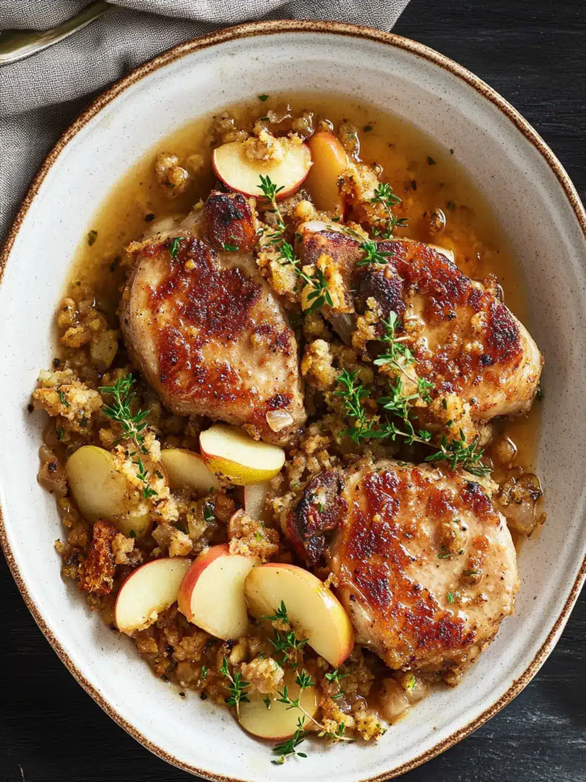 Savory Pork Chops with Apples and Stuffing Made Easy 4 Pork Chops with Apples and Stuffing