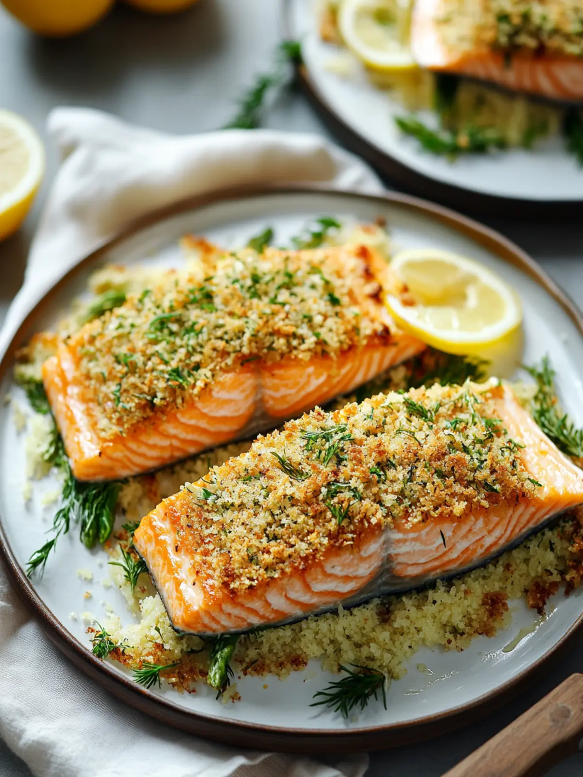 Herb-Crusted Norwegian Salmon with Zesty Lemon-Garlic Crunch 3 Herb-Crusted Norwegian Salmon with Lemon-Garlic Panko Crunch