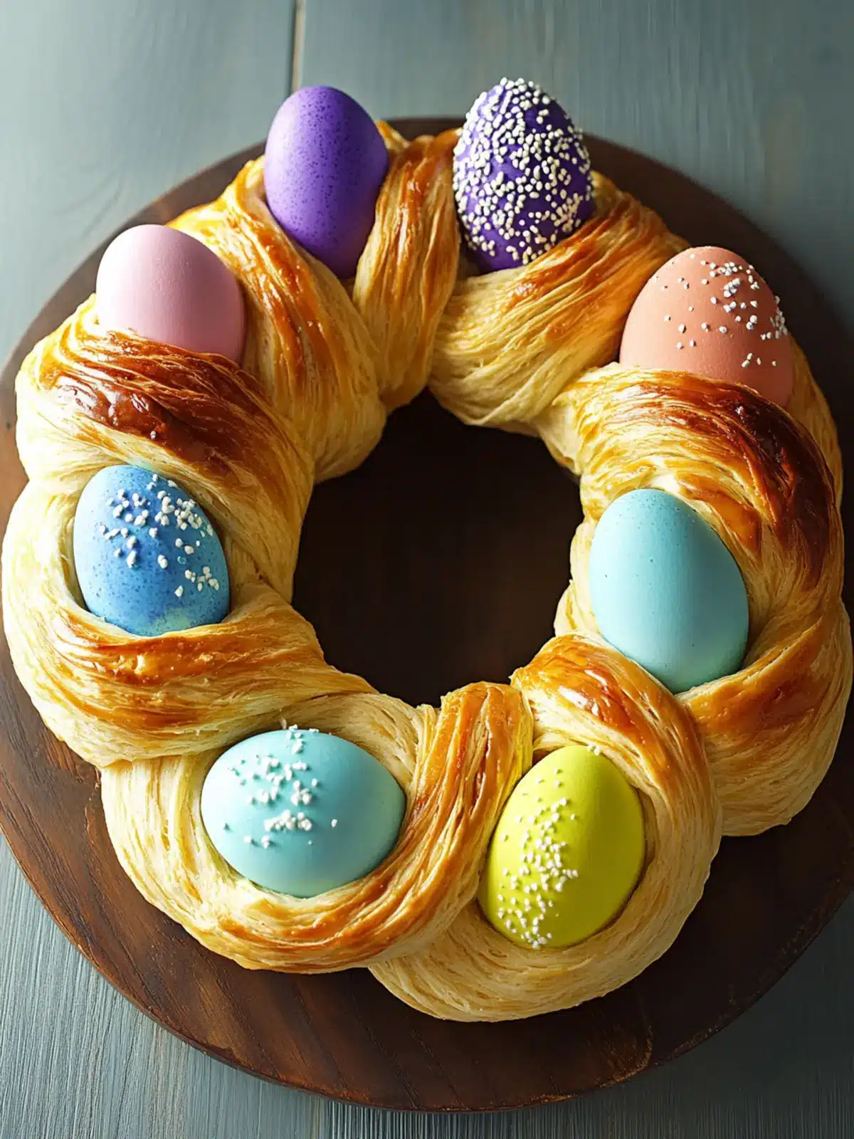 Delight in Grandma's Braided Italian Easter Ring with Dyed Eggs 4 Braided Italian Easter Ring with Dyed Eggs
