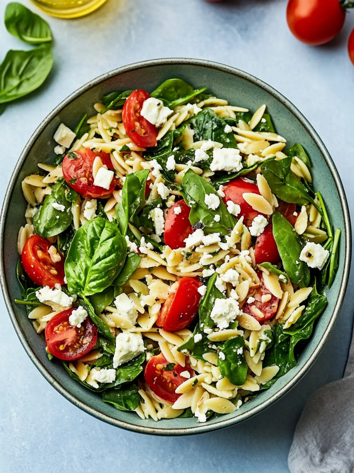 Fresh Spinach Orzo Salad with Feta, Tomatoes & Basil Bliss 4 Spinach Orzo Salad With Feta, Tomatoes and a Basil Dressing