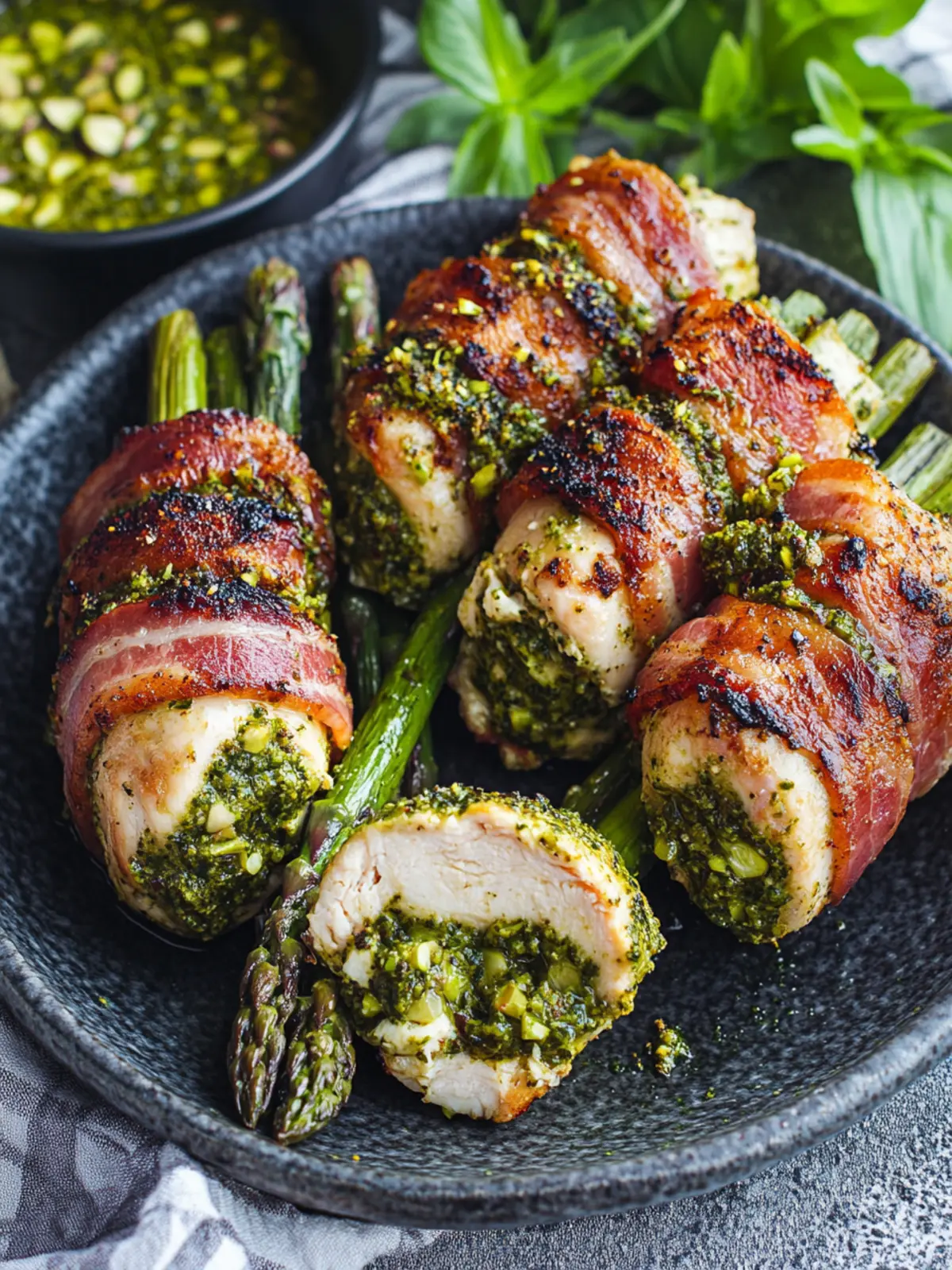 Bacon Wrapped Asparagus Mozzarella Stuffed Chicken Delight 2 Bacon Wrapped Asparagus, Asparagus and Pistachio Pesto and Mozzarella Stuffed Chicken
