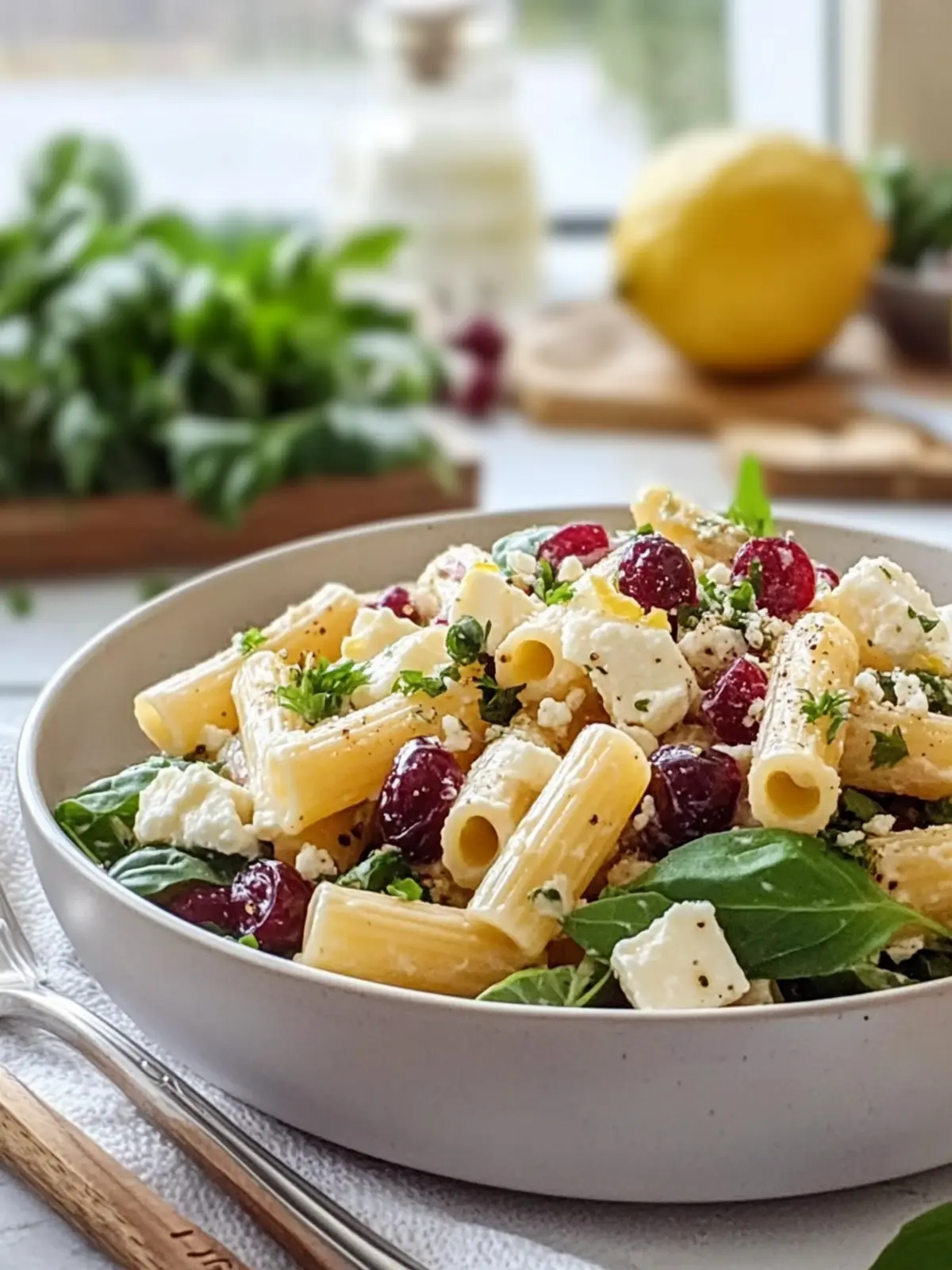 Feta & Cranberry Rigatoni Salad with Zesty Lemon Vinaigrette 2 Feta & Cranberry Rigatoni Salad with Lemon Vinaigrette