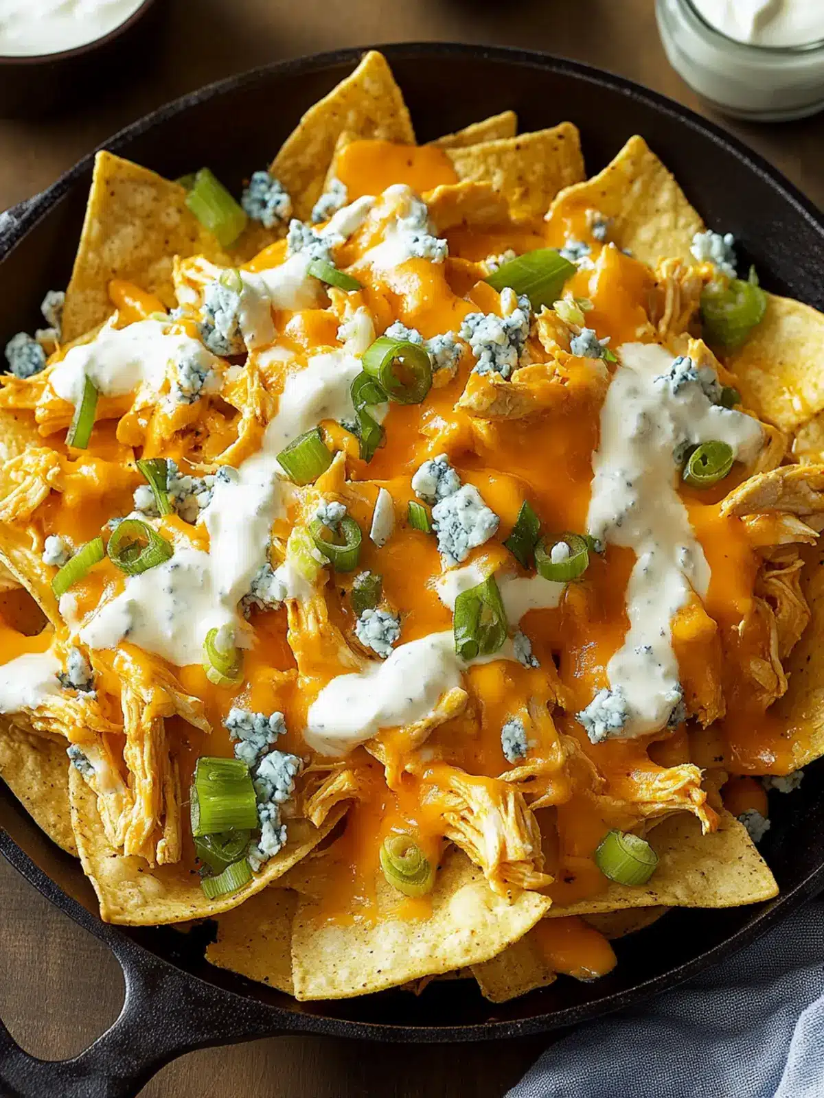 Skillet-Baked Buffalo Chicken Nachos with Ranch Bliss 3 Skillet-Baked Buffalo Chicken Nachos with Ranch and Blue Cheese