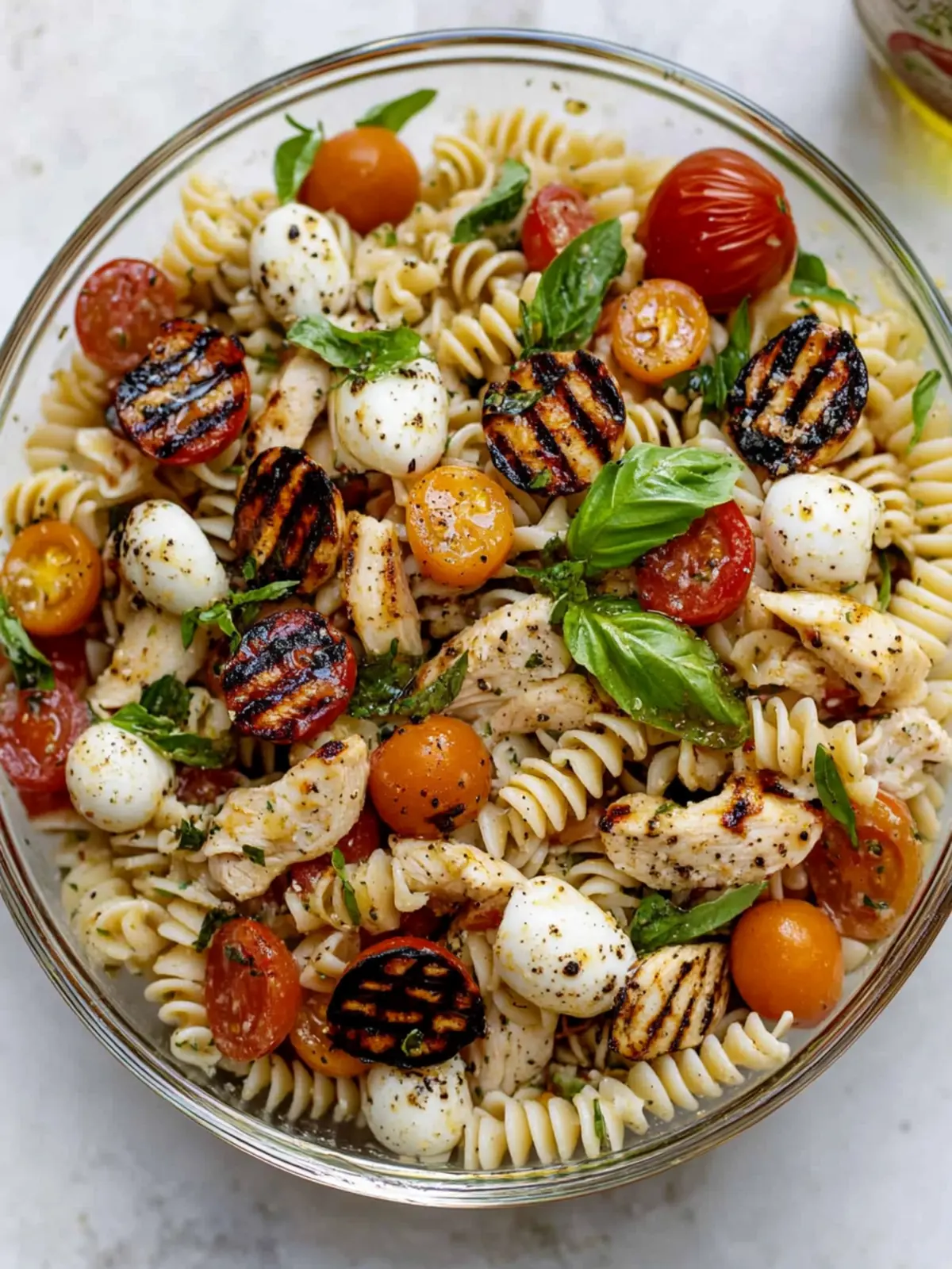 Layered Grilled Chicken Caprese Pasta Salad for Flavor Lovers 4 Layered Grilled Chicken Caprese Pasta Salad.