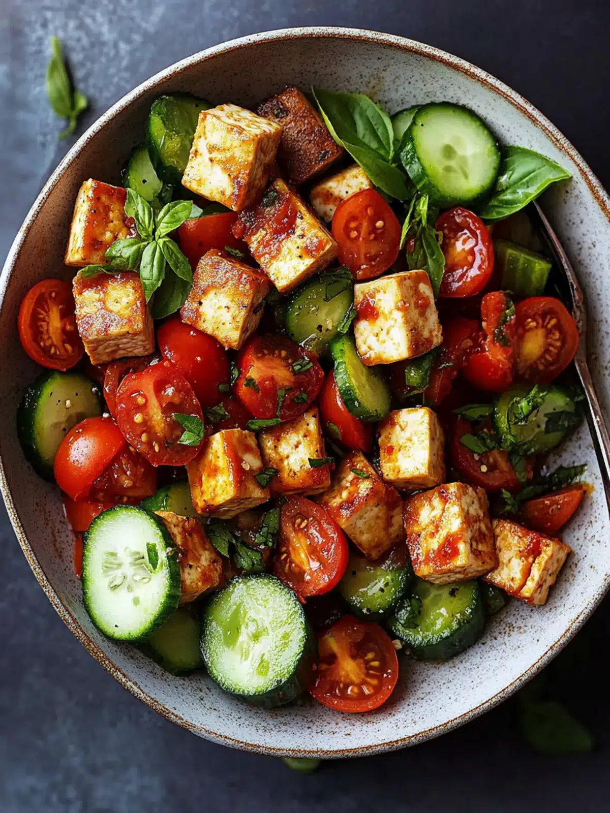 Crispy Chile Crisp Tofu with Tomatoes and Cucumbers Bliss 4 Chile Crisp Tofu with Tomatoes and Cucumbers