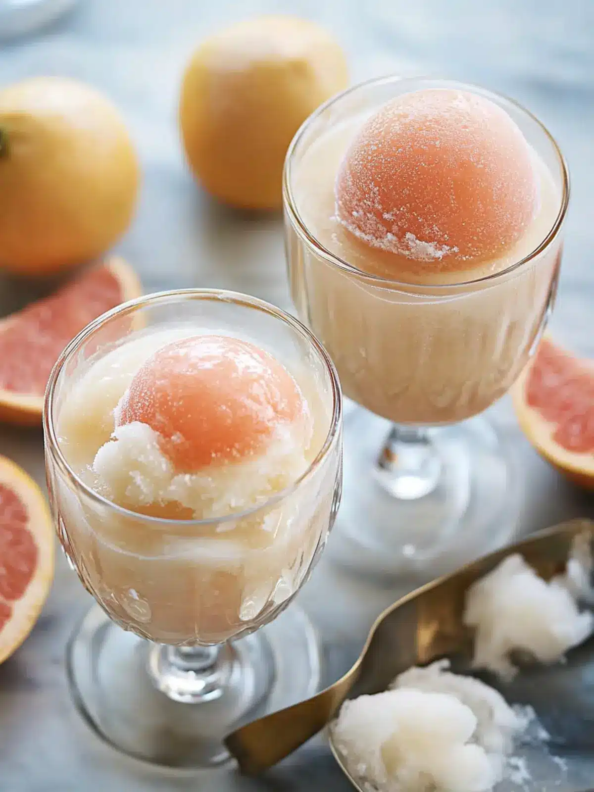 Delightful Pink Grapefruit-Champagne Sorbet Floats at Home 3 Pink Grapefruit-Champagne Sorbet Floats